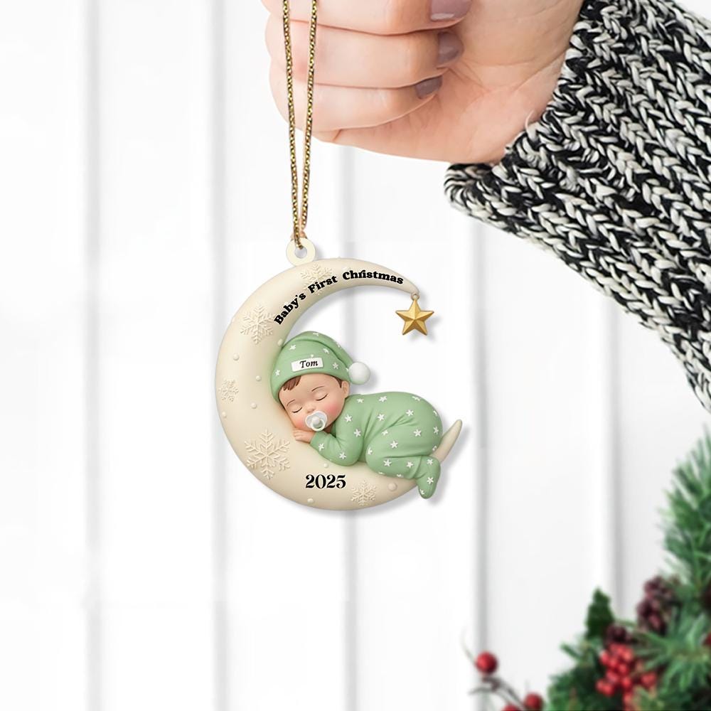 Ornament Baby First Christmas Personalized Moon and Star Design 2025 Decoration