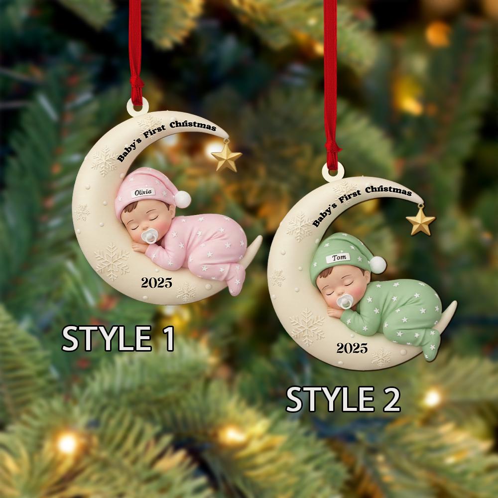Ornament Baby First Christmas Personalized Moon and Star Design 2025 Decoration