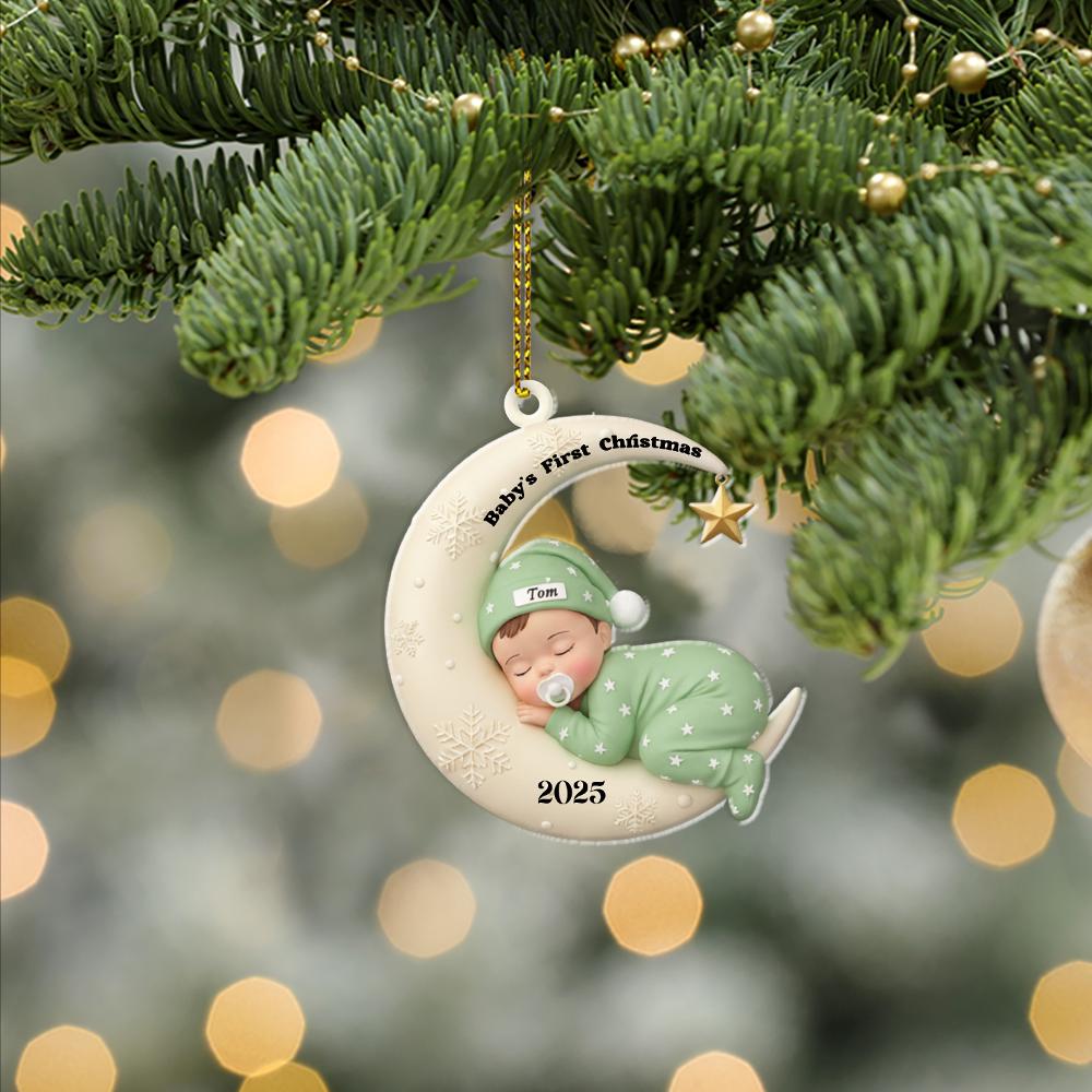 Ornament Baby First Christmas Personalized Moon and Star Design 2025 Decoration