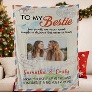 Custom Best Friend Photo Blanket, Personalized Travel Fleece Throw, Long Distance Friendship Keepsake