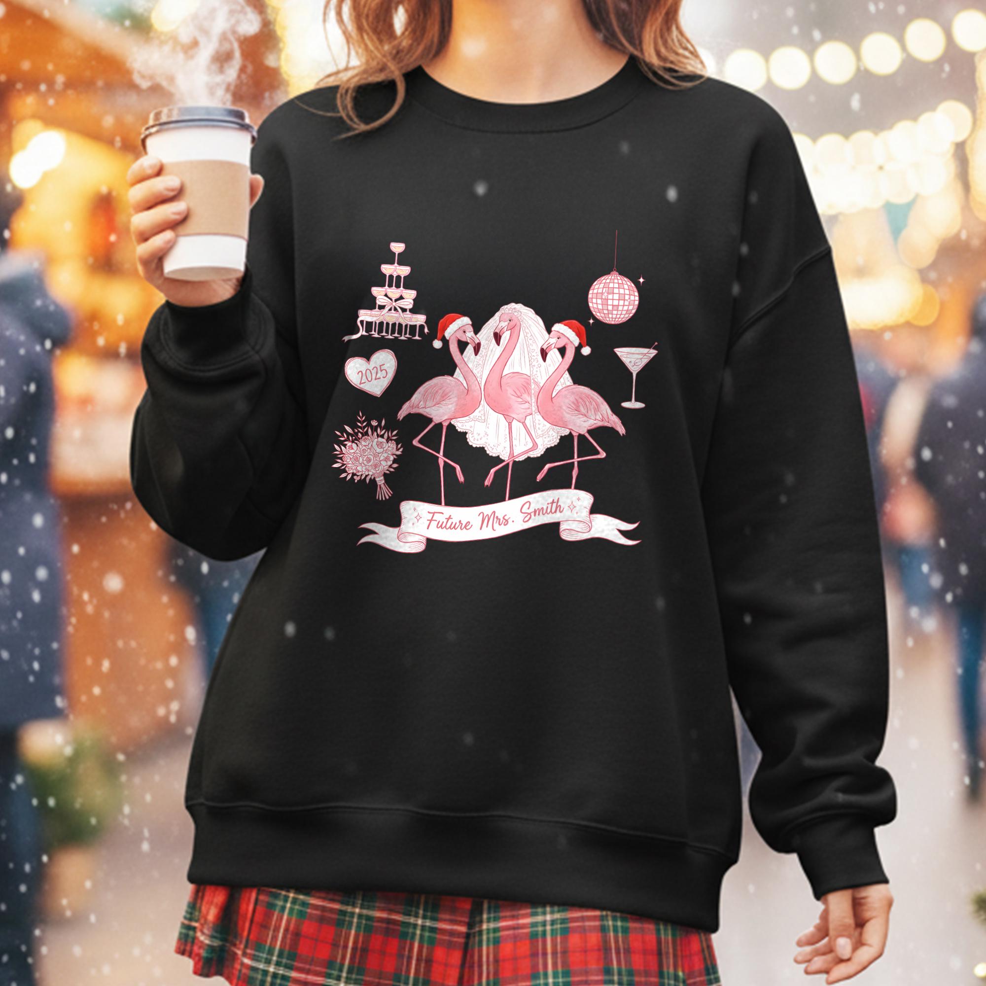 Bride Flamingo Sweatshirt – Personalized Future Mrs. Shirt, Bachelorette Party Flamingo Crewneck, Wedding Engagement Pullover