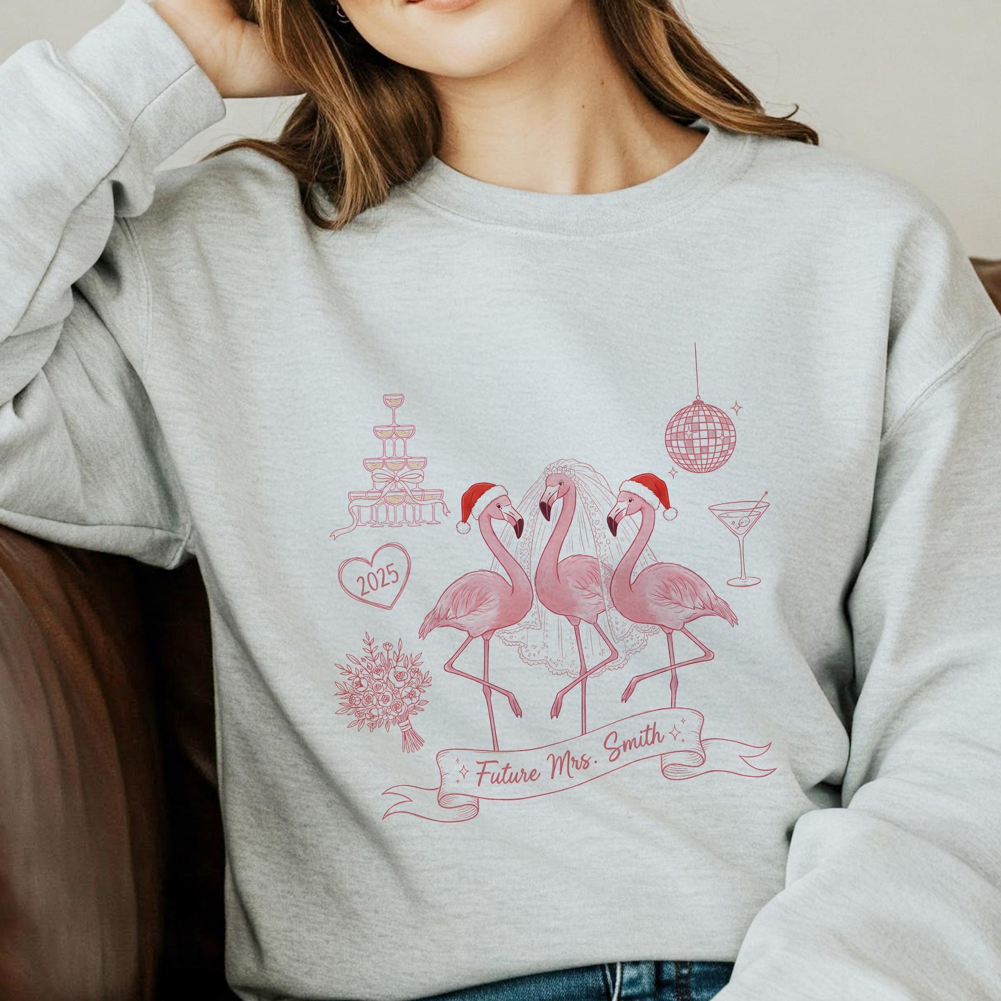 Bride Flamingo Sweatshirt – Personalized Future Mrs. Shirt, Bachelorette Party Flamingo Crewneck, Wedding Engagement Pullover