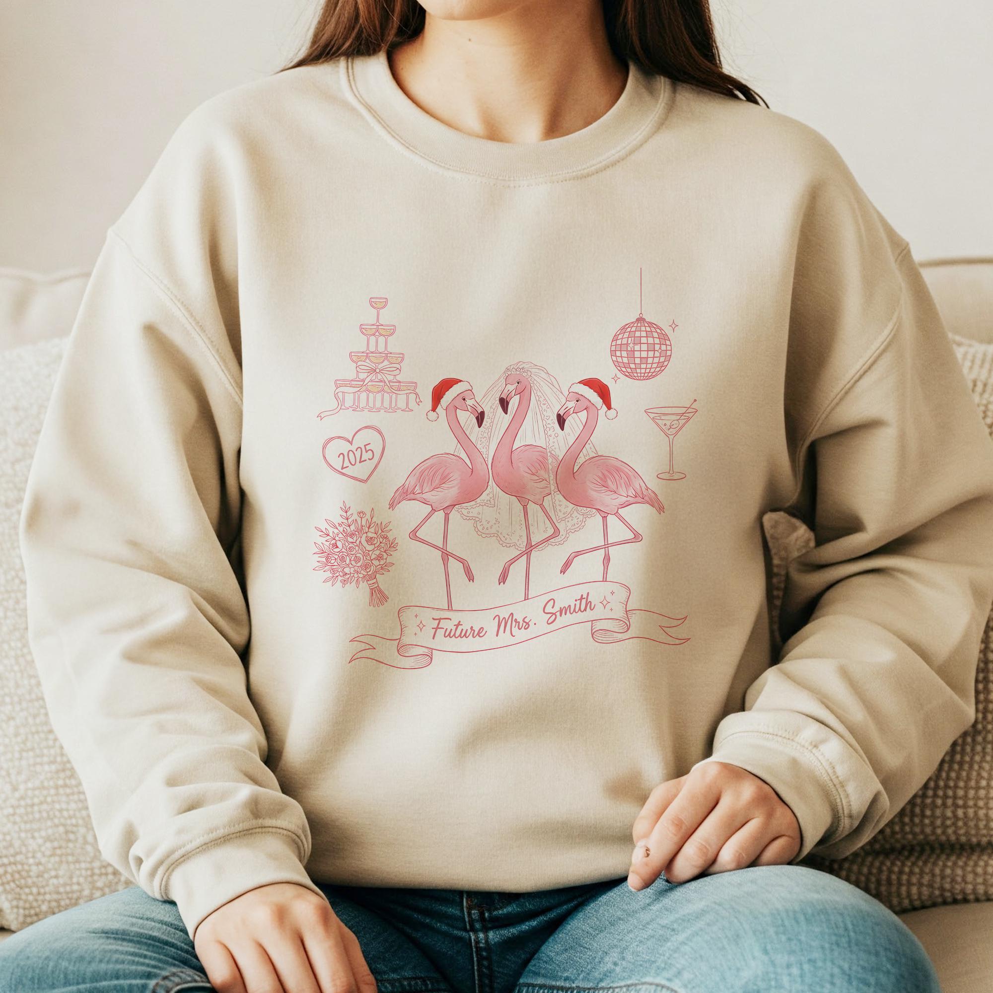 Bride Flamingo Sweatshirt – Personalized Future Mrs. Shirt, Bachelorette Party Flamingo Crewneck, Wedding Engagement Pullover