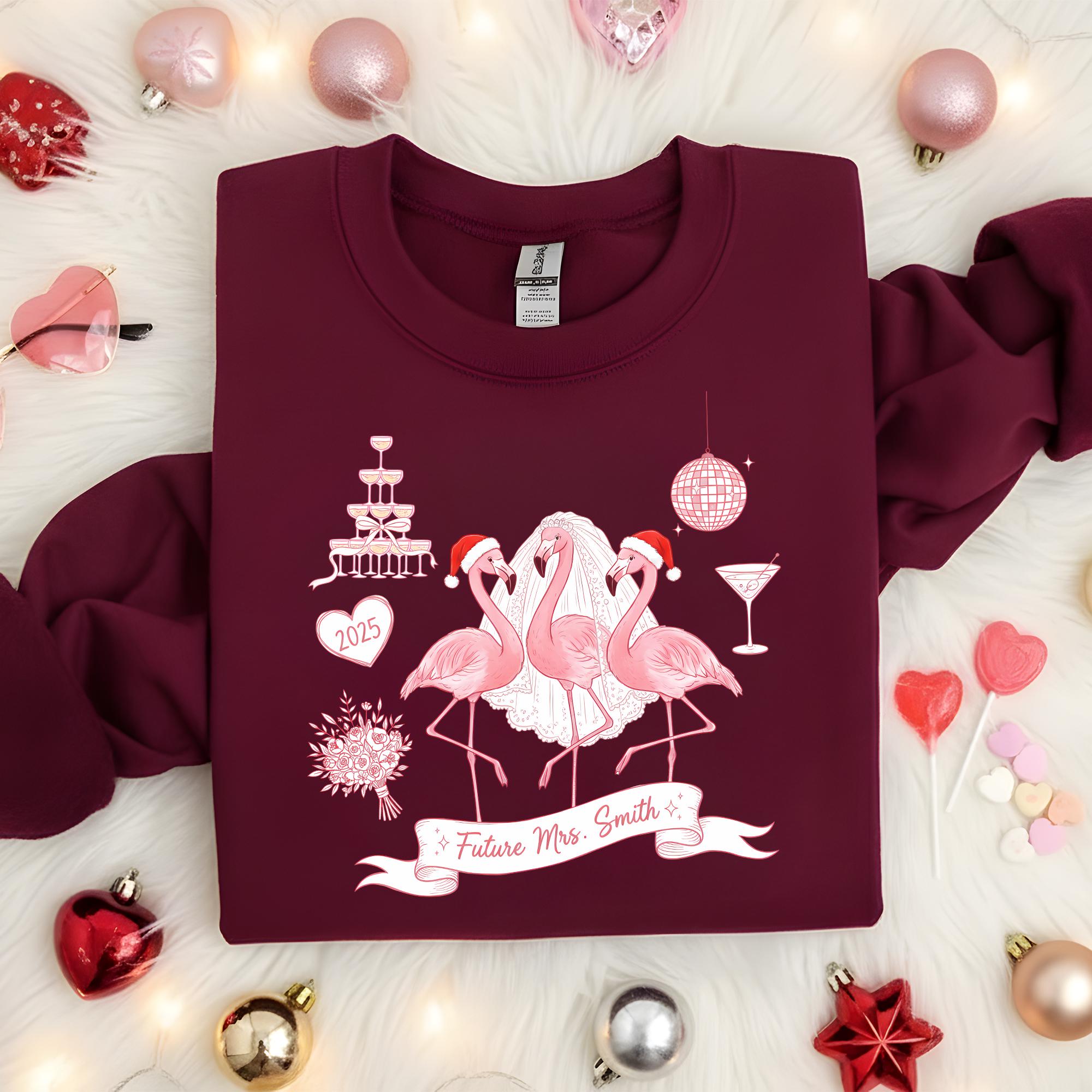 Bride Flamingo Sweatshirt – Personalized Future Mrs. Shirt, Bachelorette Party Flamingo Crewneck, Wedding Engagement Pullover
