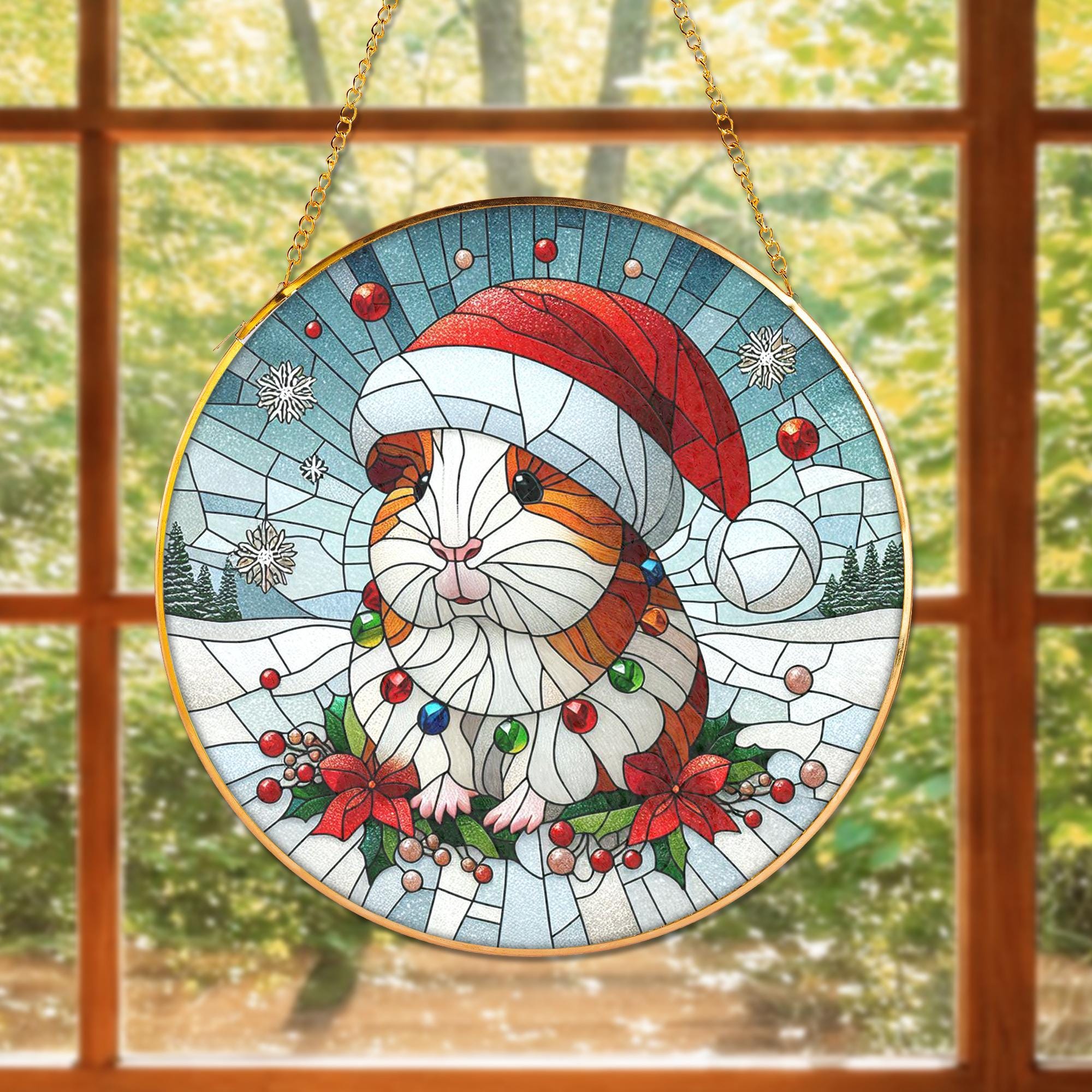 Christmas Guinea Pig Suncatcher – Holiday Window Hanging Ornament