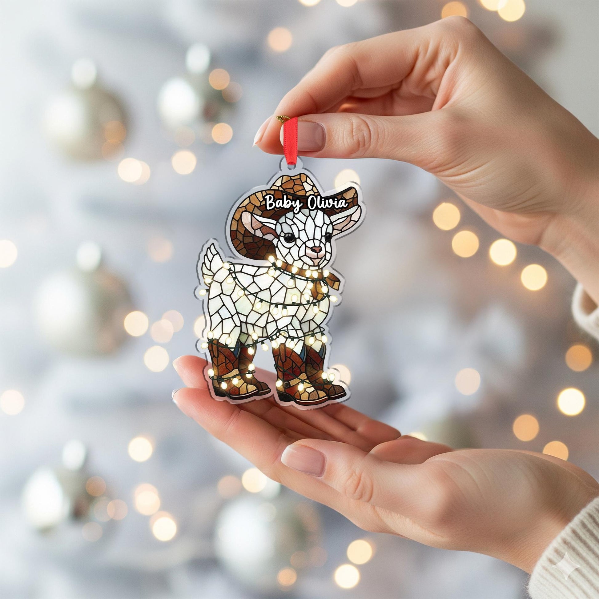 Custom Baby Goat Ornament – Personalized Western Christmas Tree Decor