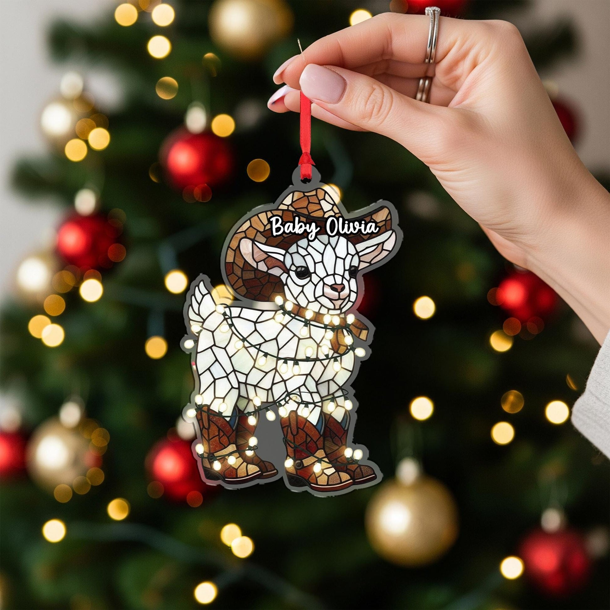 Custom Baby Goat Ornament – Personalized Western Christmas Tree Decor