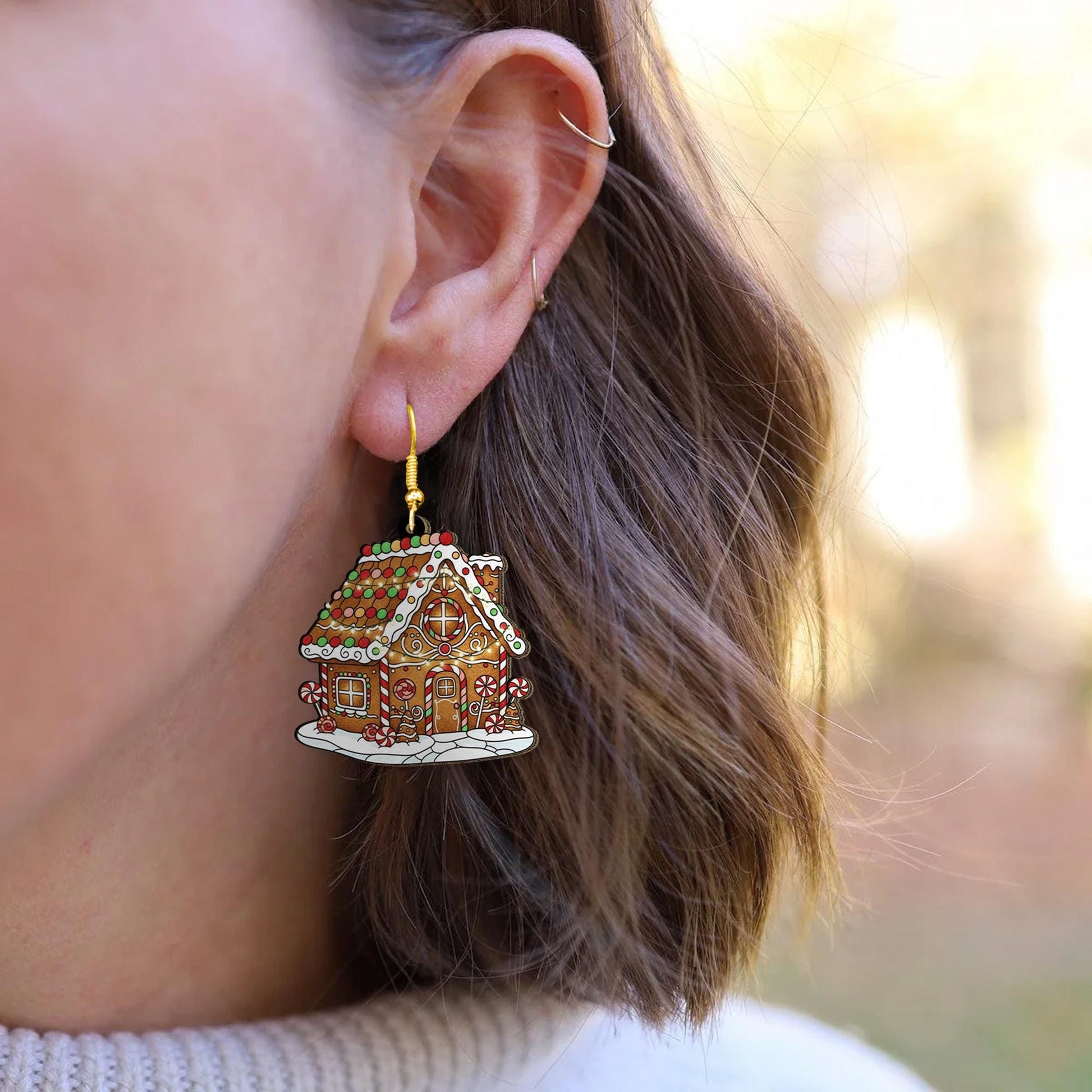 Christmas Gingerbread Earrings – Holiday Cookie House Jewelry