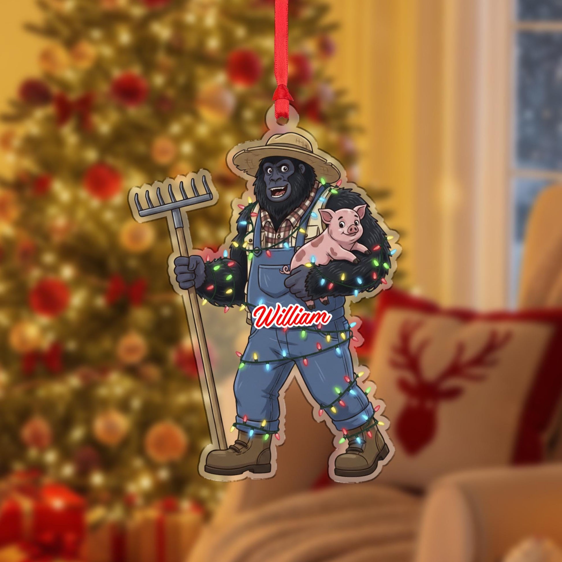 Personalized Sasquatch Farmer Acrylic Ornament: Farm Animal Christmas Decor
