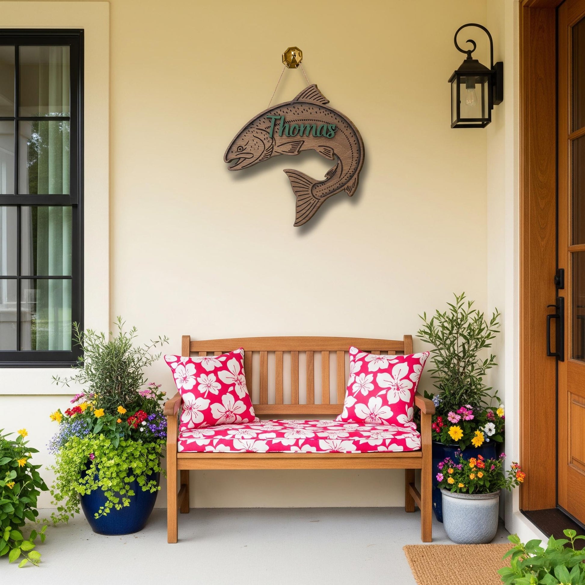 Personalized Salmon Fisher 2-Layer Wooden Sign: Fishing Nursery Decor