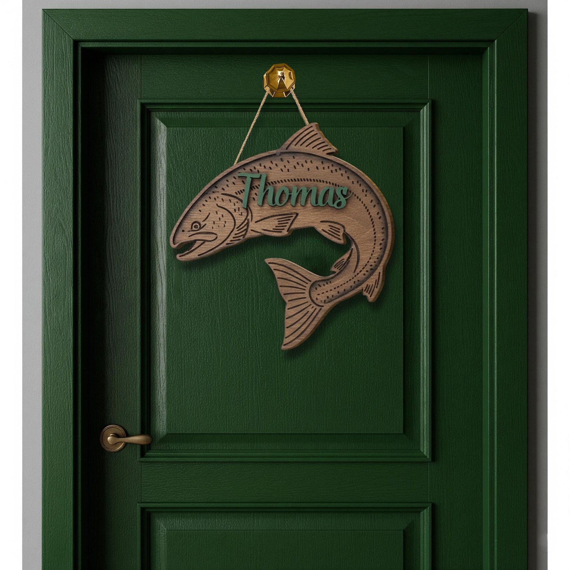 Personalized Salmon Fisher 2-Layer Wooden Sign: Fishing Nursery Decor