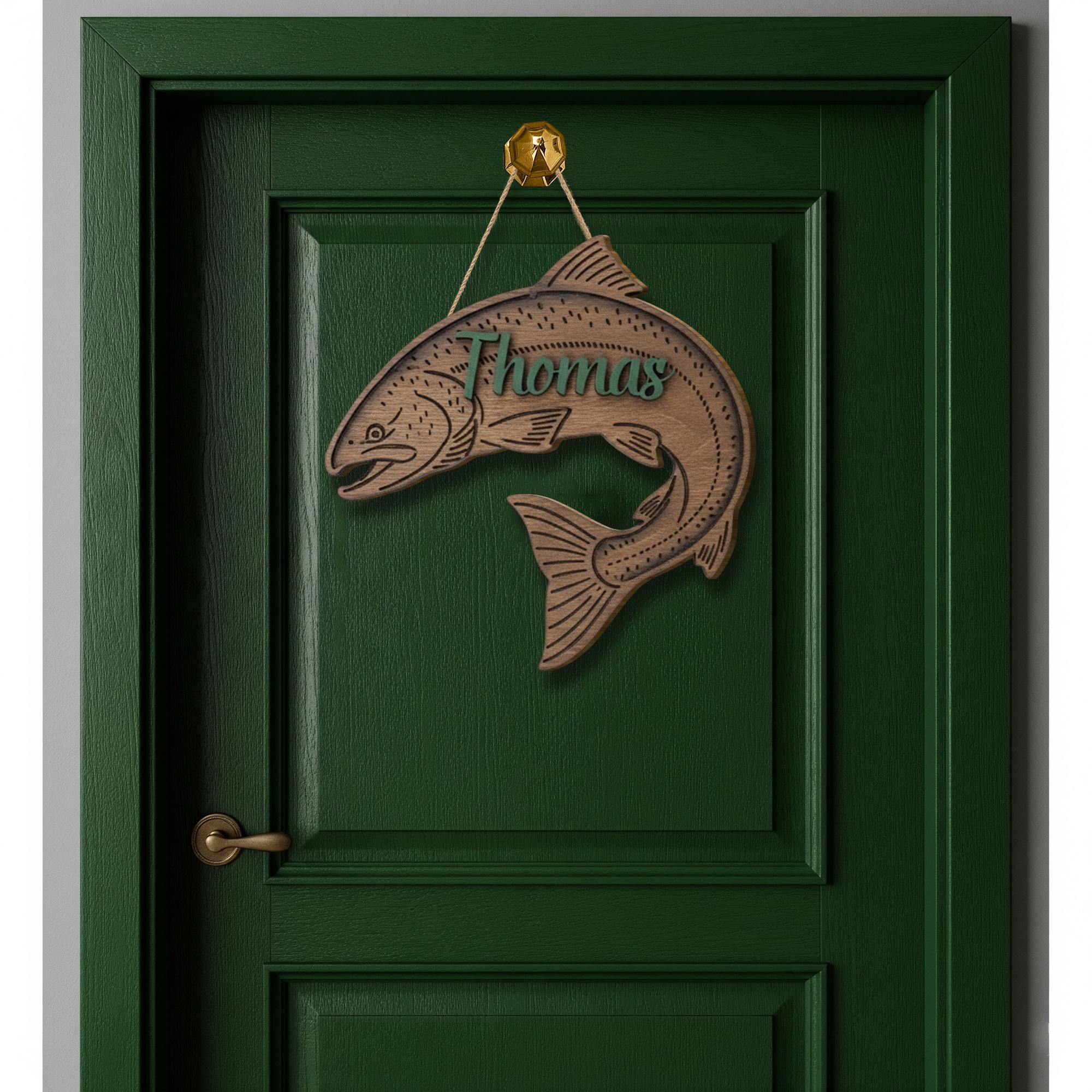 Personalized Salmon Fisher 2-Layer Wooden Sign: Fishing Nursery Decor