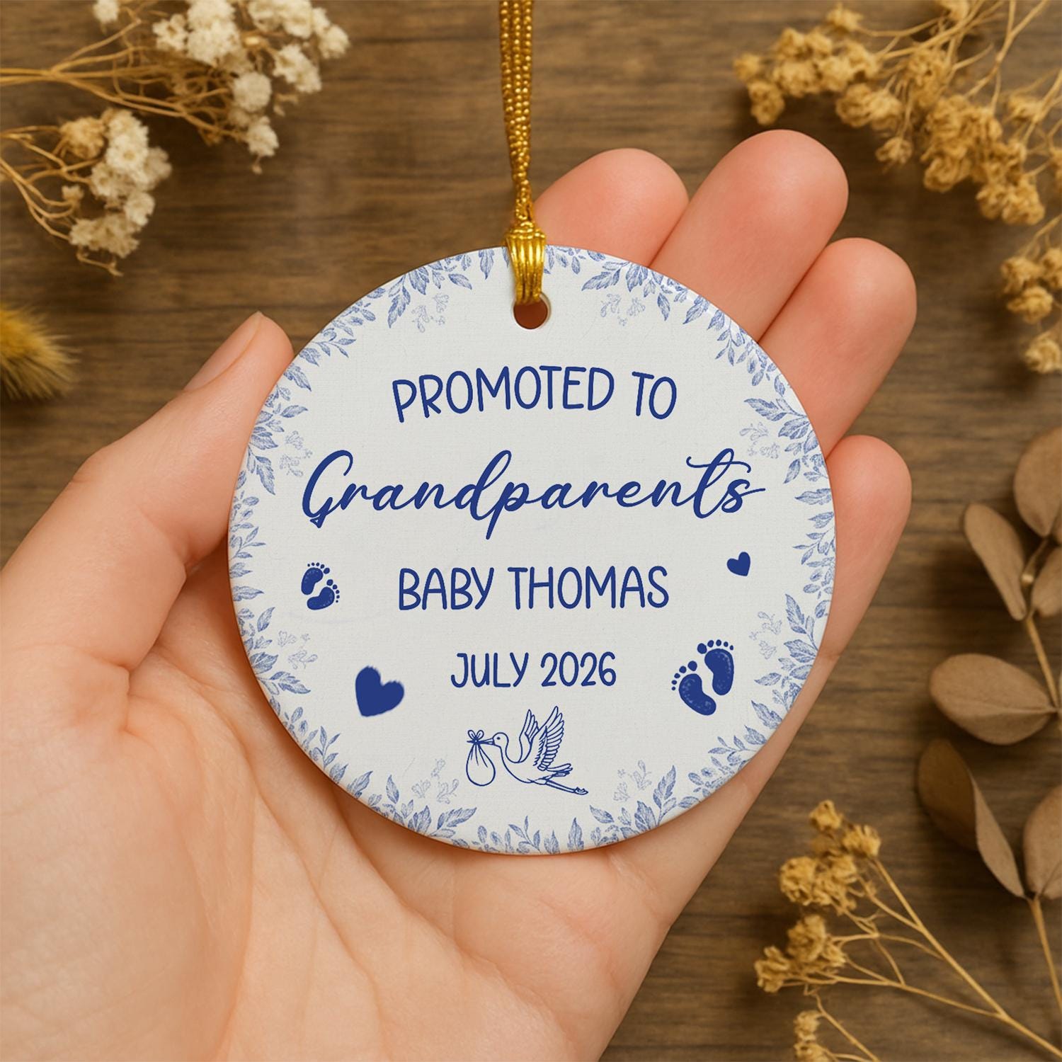 Baby Announcement Ornament – Personalized Promoted to Grandparents Gift