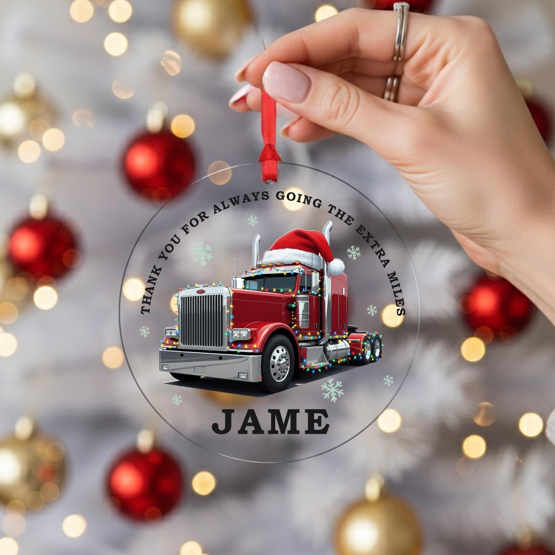 Personalized Semi Truck Ornament: Custom Name, 2025 Christmas Tree