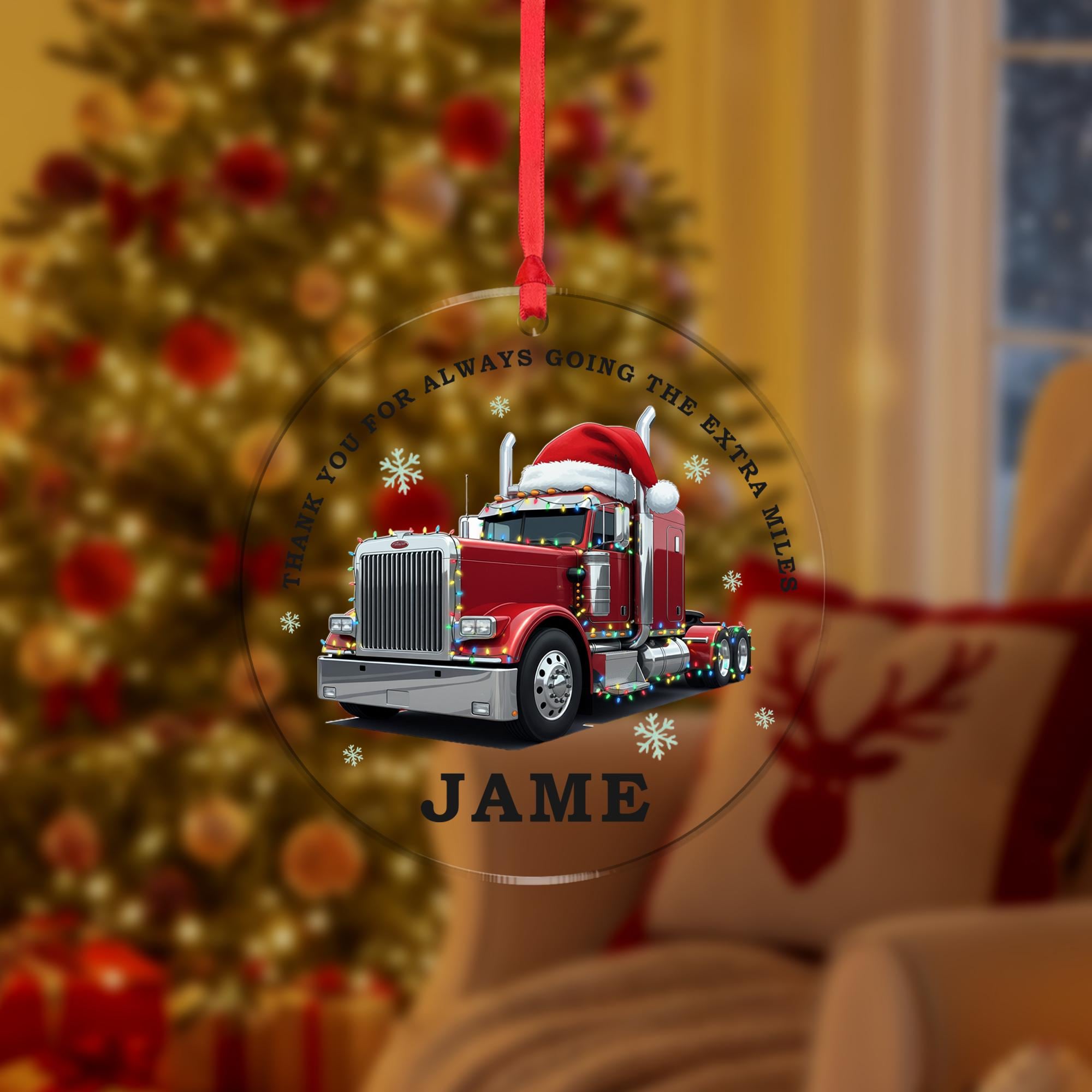 Personalized Semi Truck Ornament: Custom Name, 2025 Christmas Tree