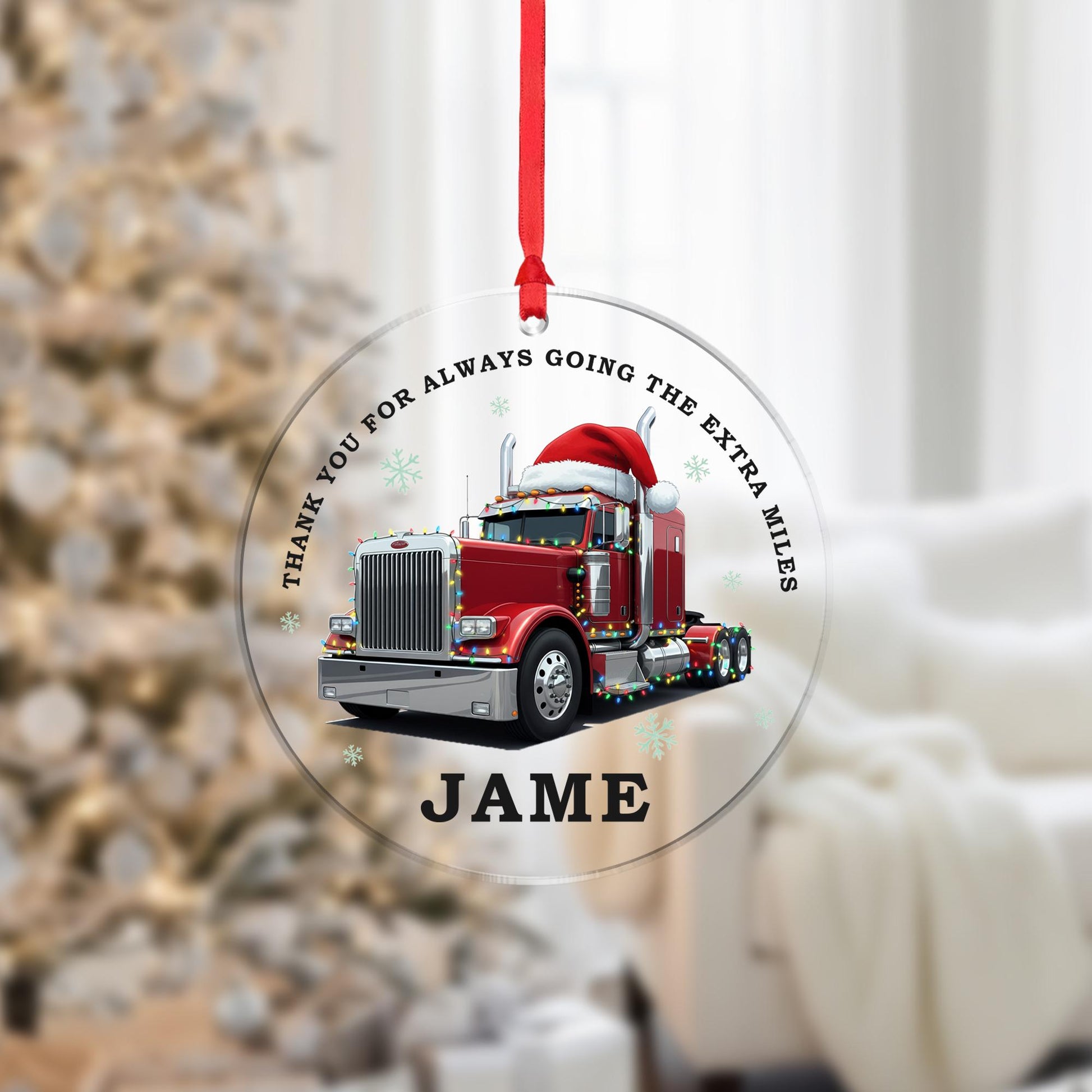 Personalized Semi Truck Ornament: Custom Name, 2025 Christmas Tree