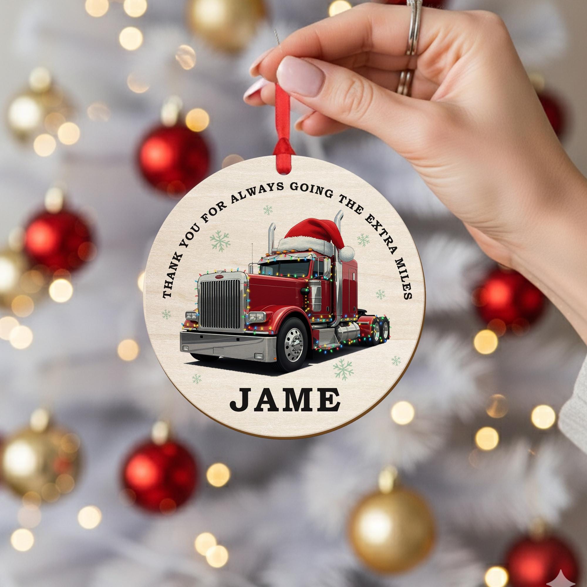 Personalized Semi Truck Ornament: Custom Name, 2025 Christmas Tree