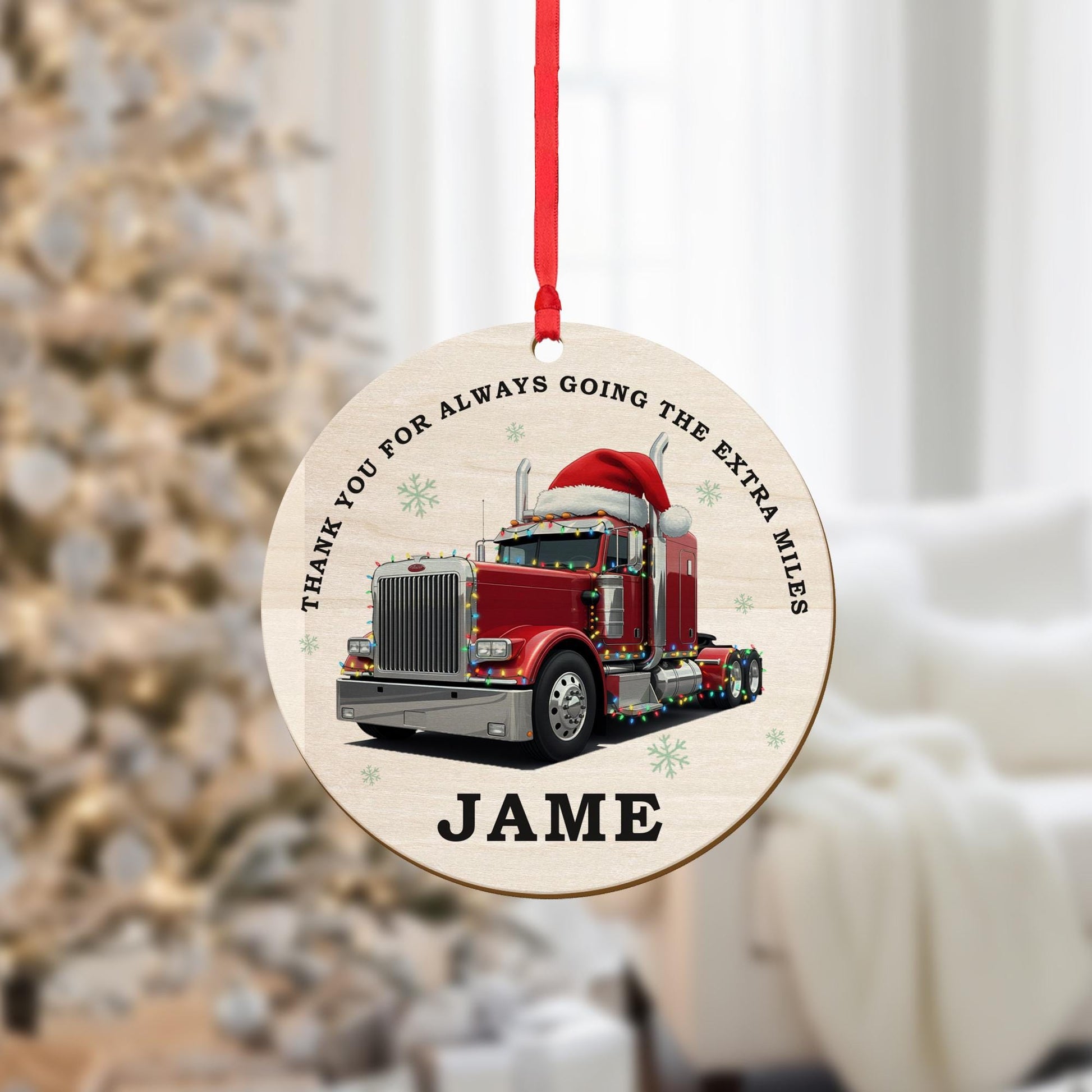 Personalized Semi Truck Ornament: Custom Name, 2025 Christmas Tree