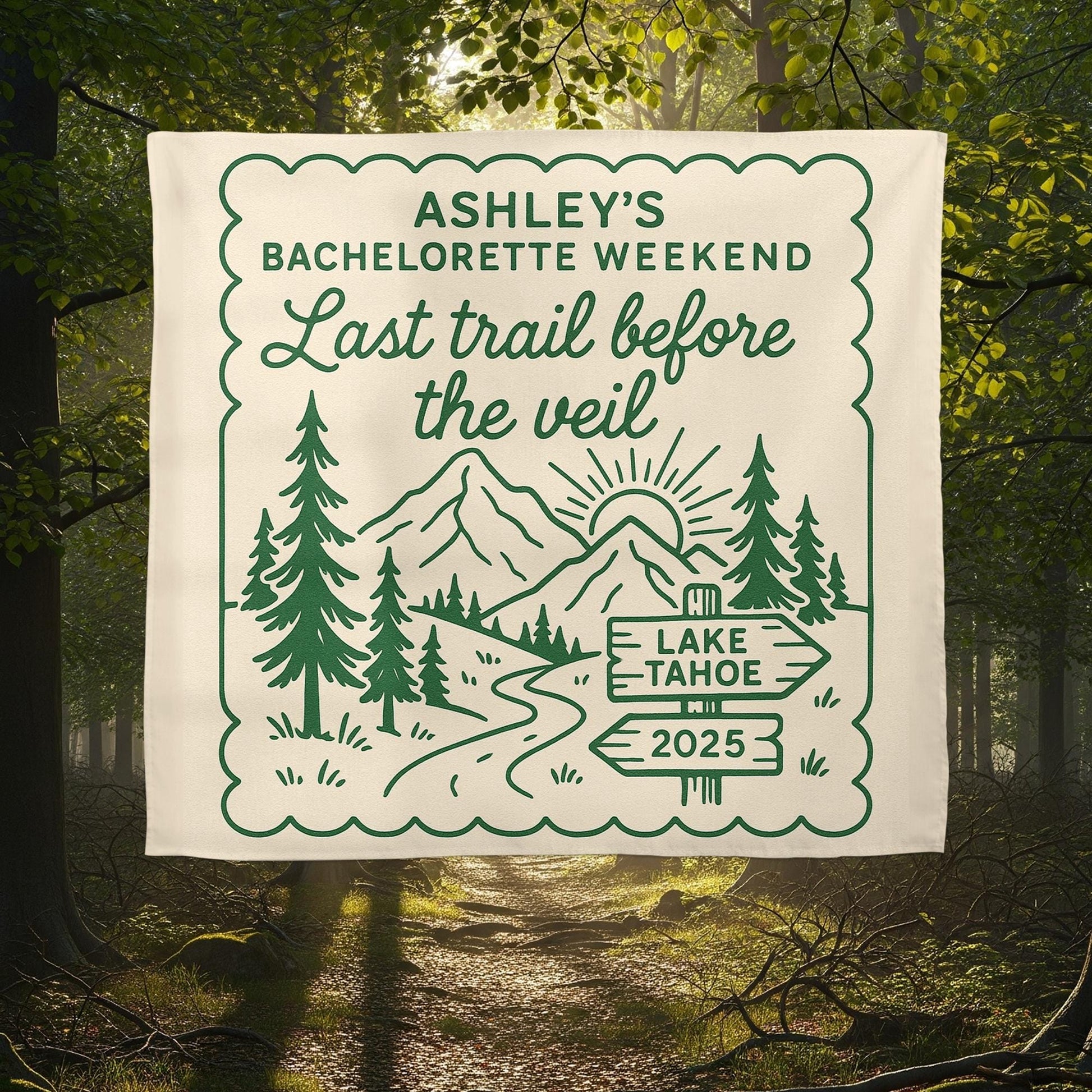 Custom Bachelorette Tapestry: Lake Tahoe Hiking Theme Wall Hanging
