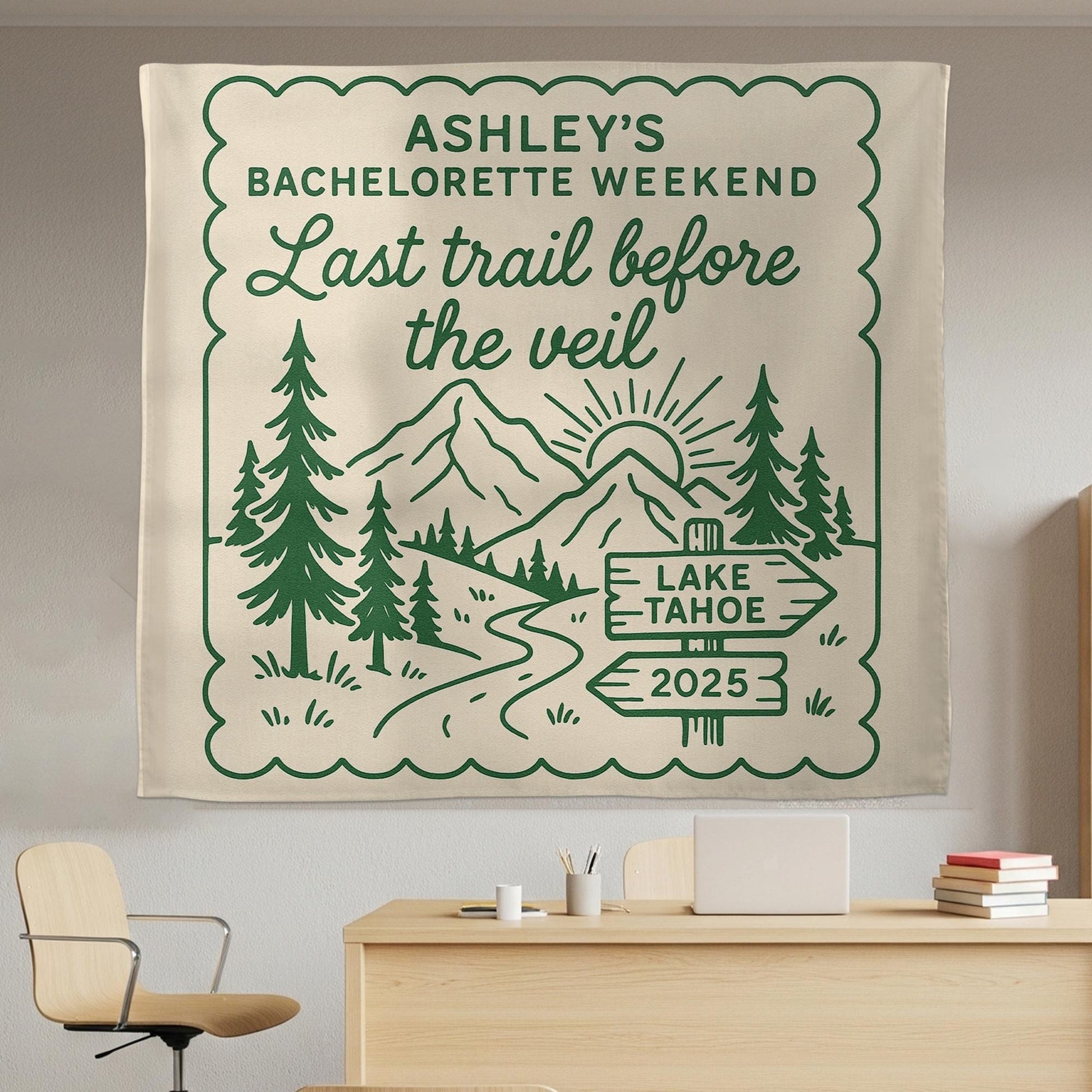 Custom Bachelorette Tapestry: Lake Tahoe Hiking Theme Wall Hanging
