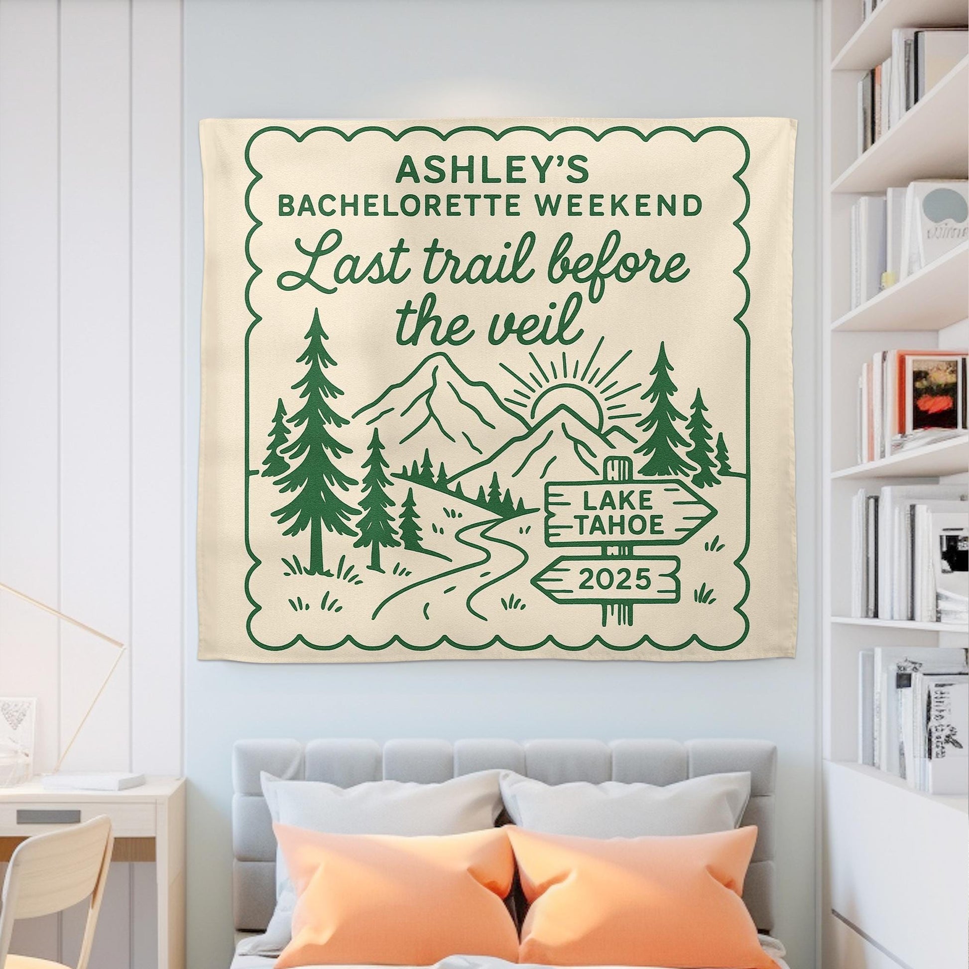 Custom Bachelorette Tapestry: Lake Tahoe Hiking Theme Wall Hanging