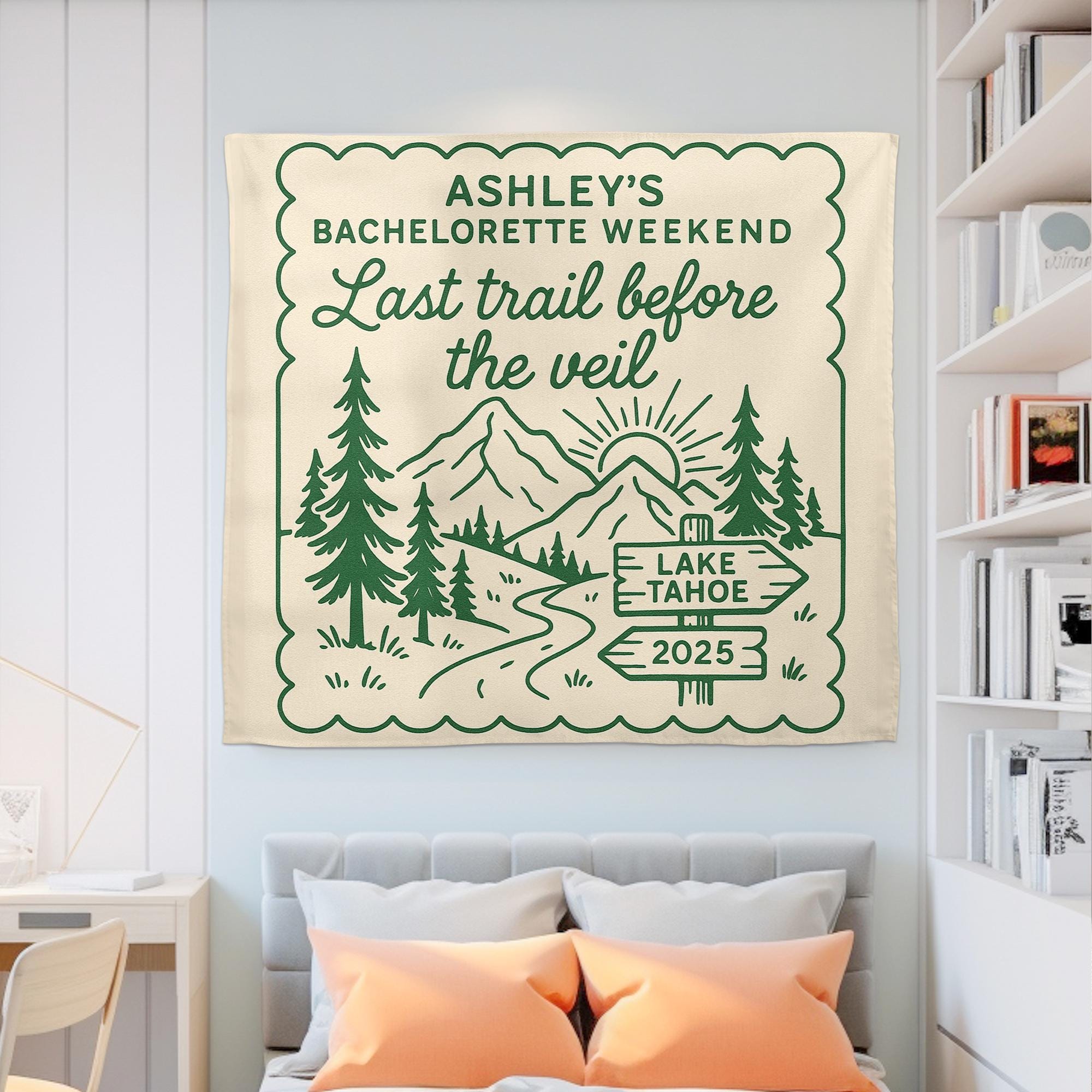 Custom Bachelorette Tapestry: Lake Tahoe Hiking Theme Wall Hanging