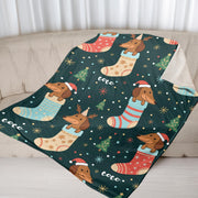 Custom Dog Christmas Blanket – Personalized Dog Stocking Throw with Holiday Pattern