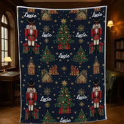Custom Christmas Blanket with Nutcracker, Holiday Tree and Name Personalization – Cozy Winter Throw