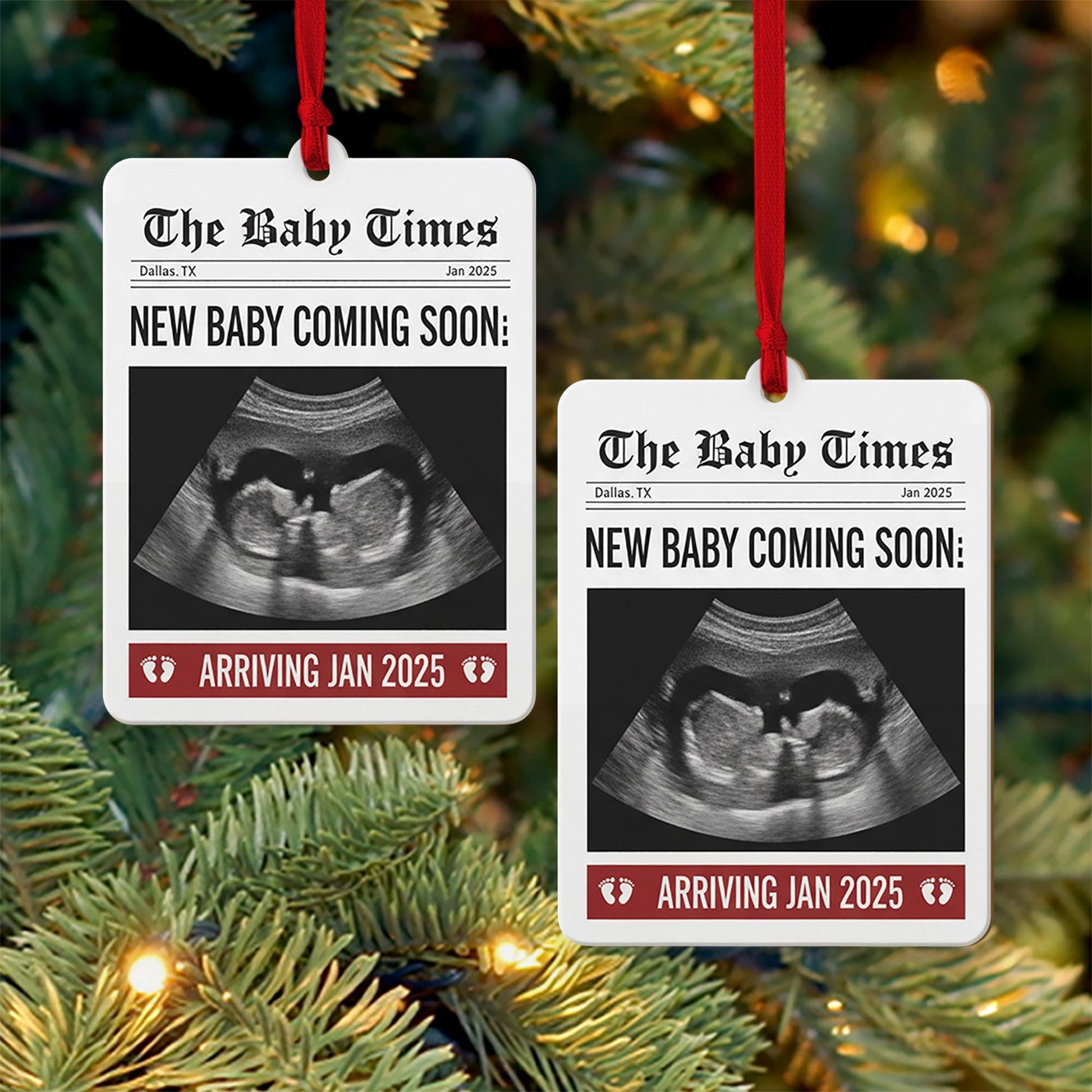Baby Announcement Ornament 2025 – Personalized Ultrasound Christmas Keepsake for Pregnancy Reveal