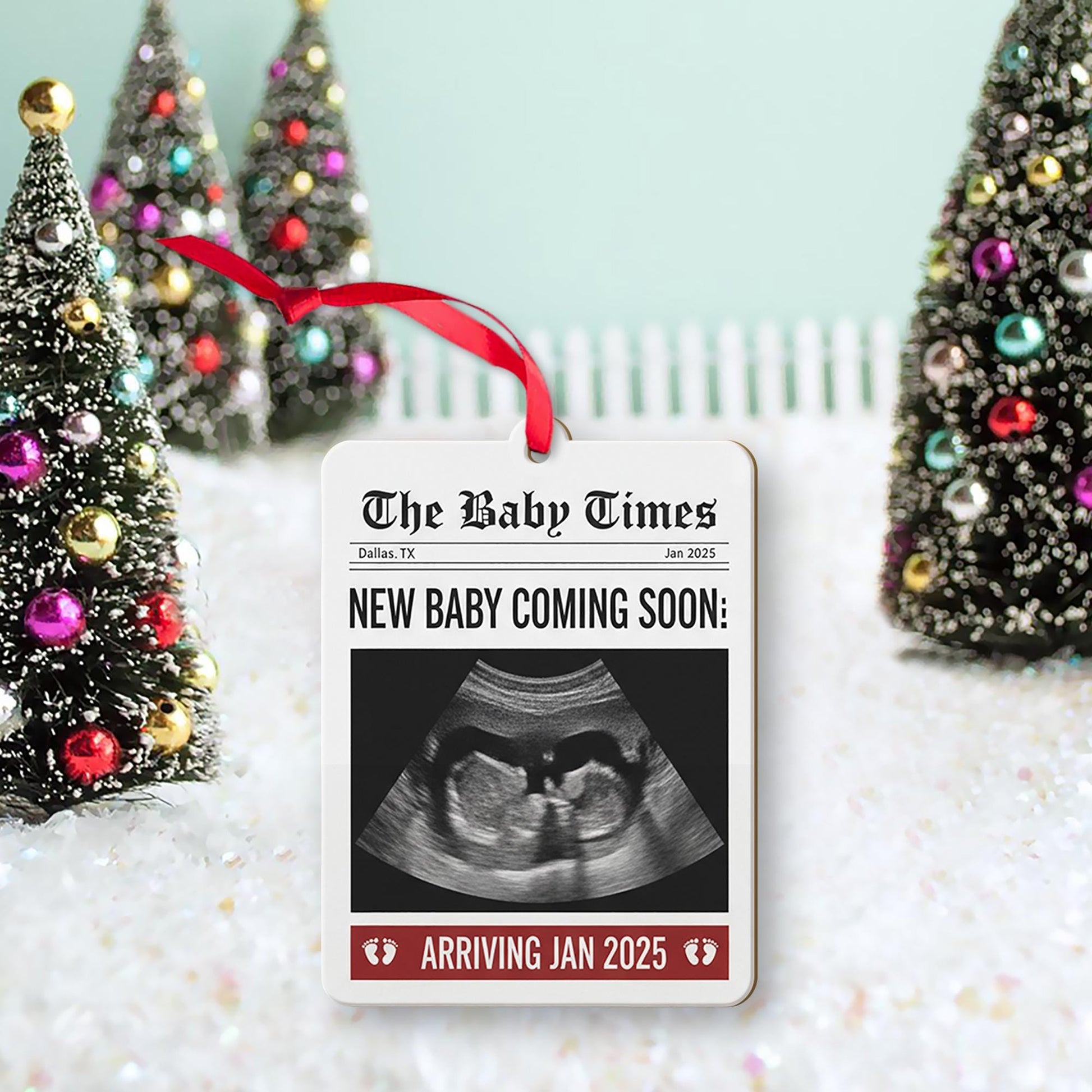 Baby Announcement Ornament 2025 – Personalized Ultrasound Christmas Keepsake for Pregnancy Reveal