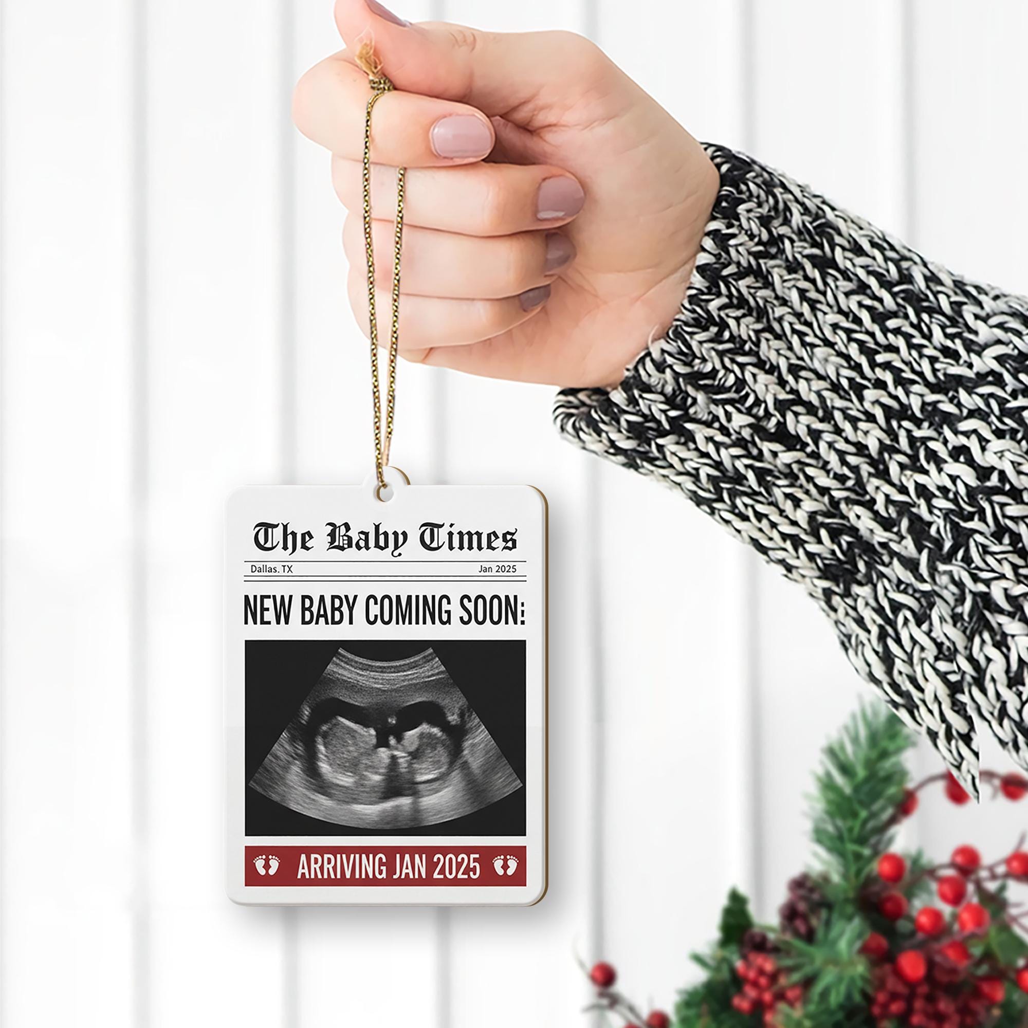 Baby Announcement Ornament 2025 – Personalized Ultrasound Christmas Keepsake for Pregnancy Reveal
