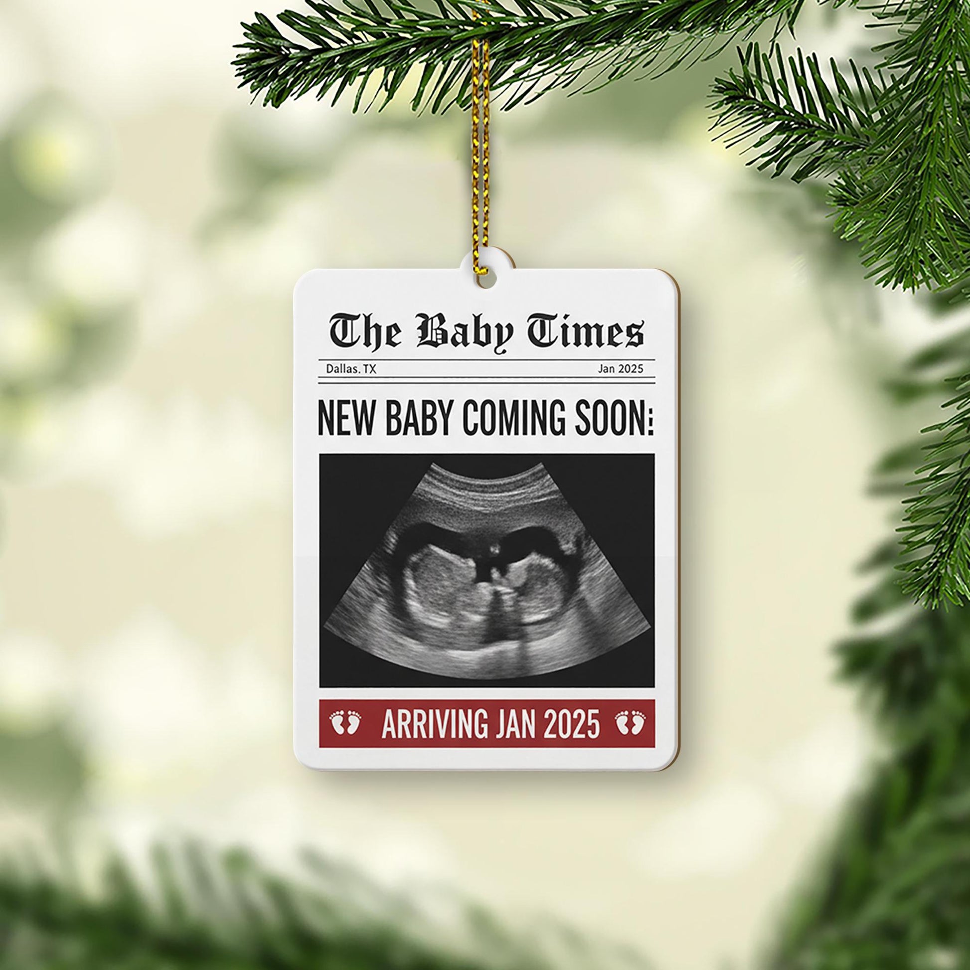 Baby Announcement Ornament 2025 – Personalized Ultrasound Christmas Keepsake for Pregnancy Reveal