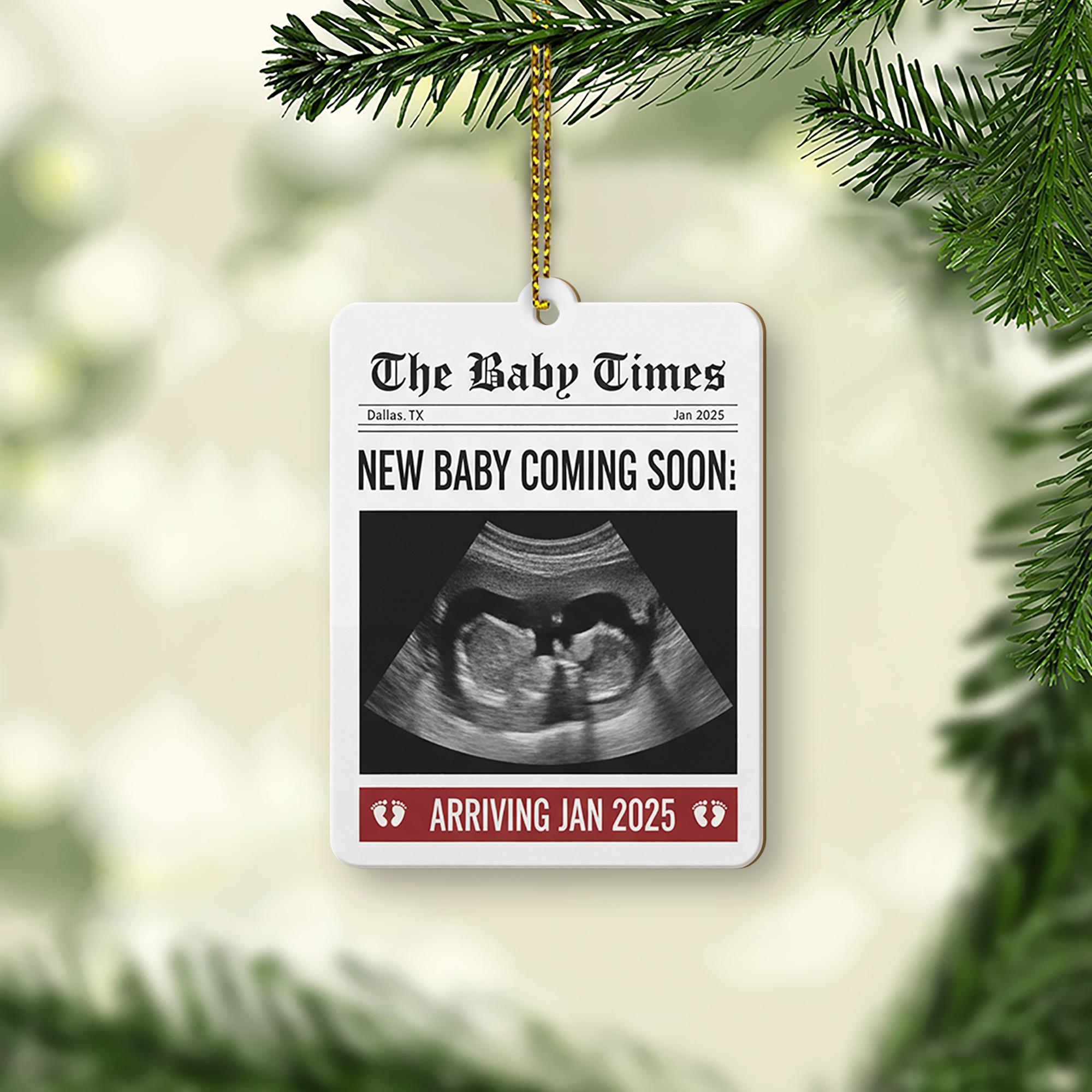 Baby Announcement Ornament 2025 – Personalized Ultrasound Christmas Keepsake for Pregnancy Reveal