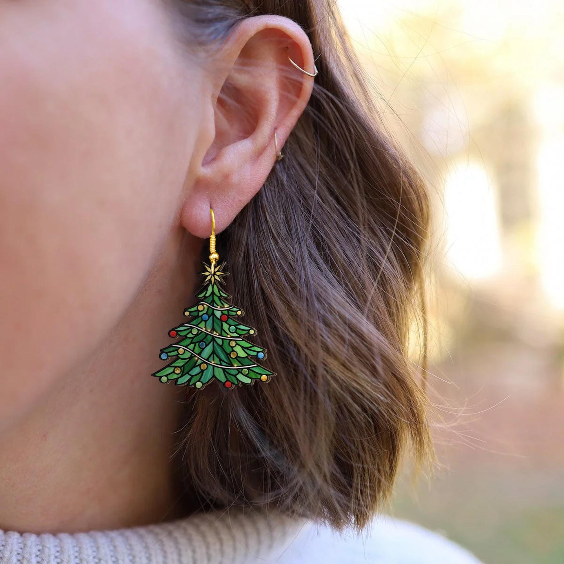 Christmas Tree Earrings – Dangle Jewelry with Holiday Lights Design
