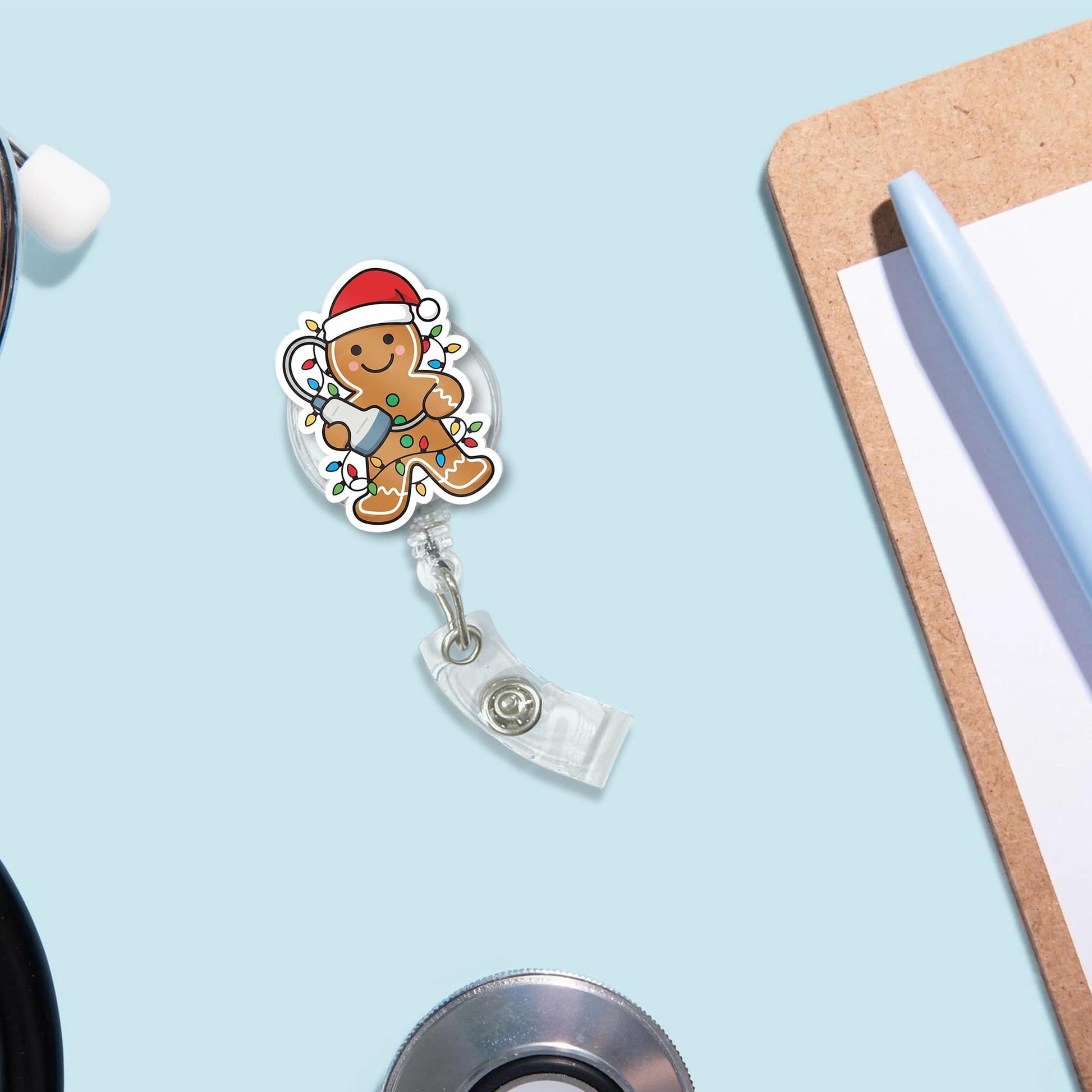 Christmas Gingerbread Badge Reel – Cute Holiday ID Holder