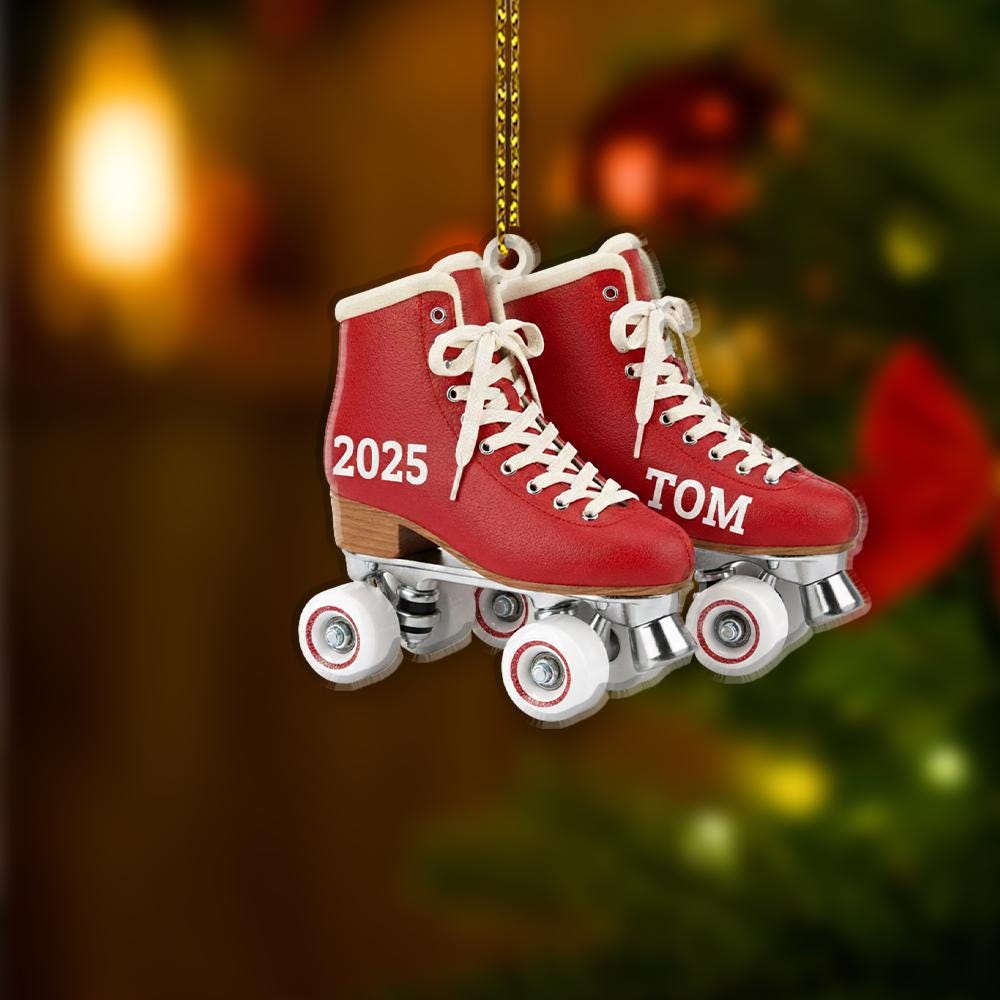 Personalized Roller Skate Ornament, Custom Red Skate Decoration, 2025 Holiday Tree Decor