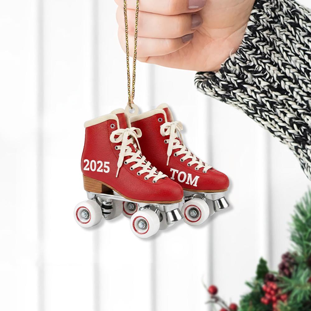 Personalized Roller Skate Ornament, Custom Red Skate Decoration, 2025 Holiday Tree Decor