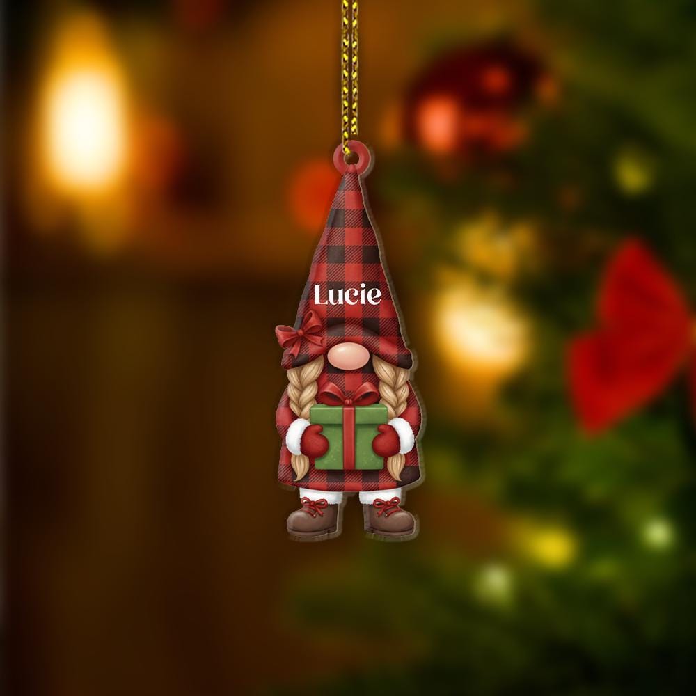 Custom Christmas Ornament Gnome Style Personalized Holiday Tree Decoration