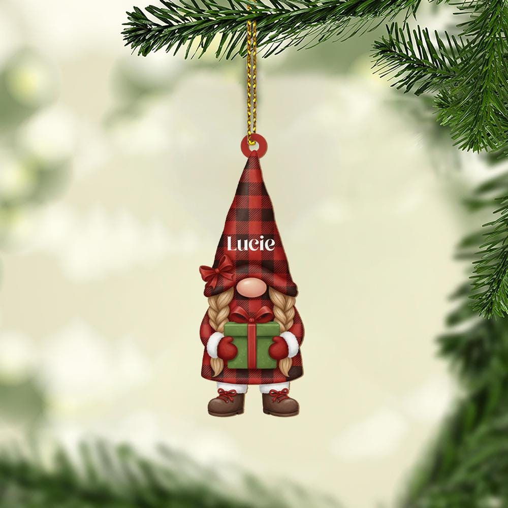 Custom Christmas Ornament Gnome Style Personalized Holiday Tree Decoration