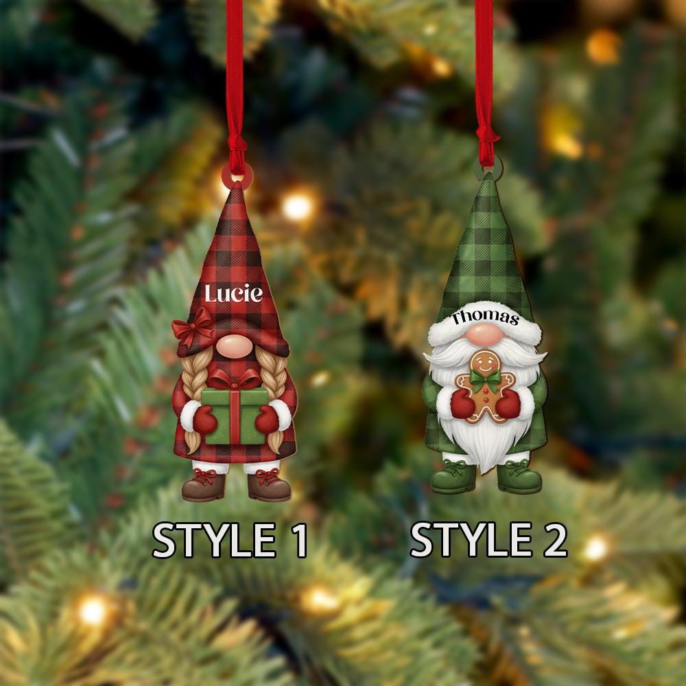 Custom Christmas Ornament Gnome Style Personalized Holiday Tree Decoration