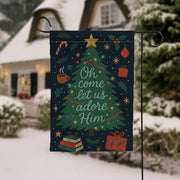 Christmas Tree Garden Flag: Oh Come Let Us Adore Him Holiday Decor