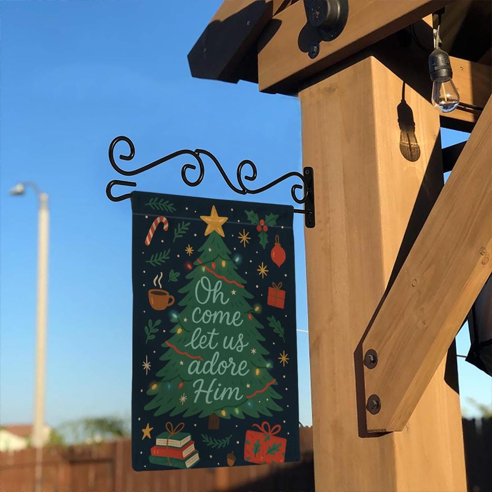Christmas Tree Garden Flag: Oh Come Let Us Adore Him Holiday Decor