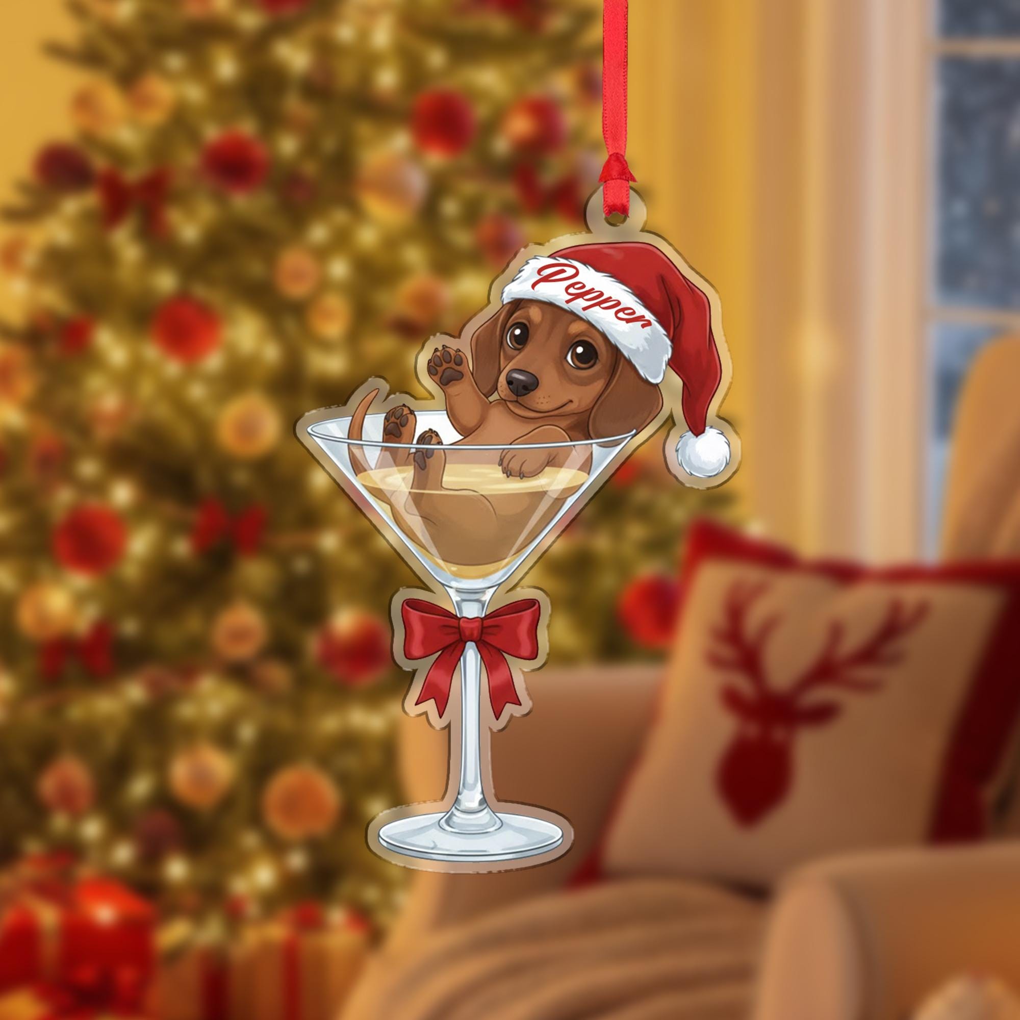 Personalized Dog Ornament – Dachshund in Glass Decoration, Personalized Name, Christmas Dog Ornament