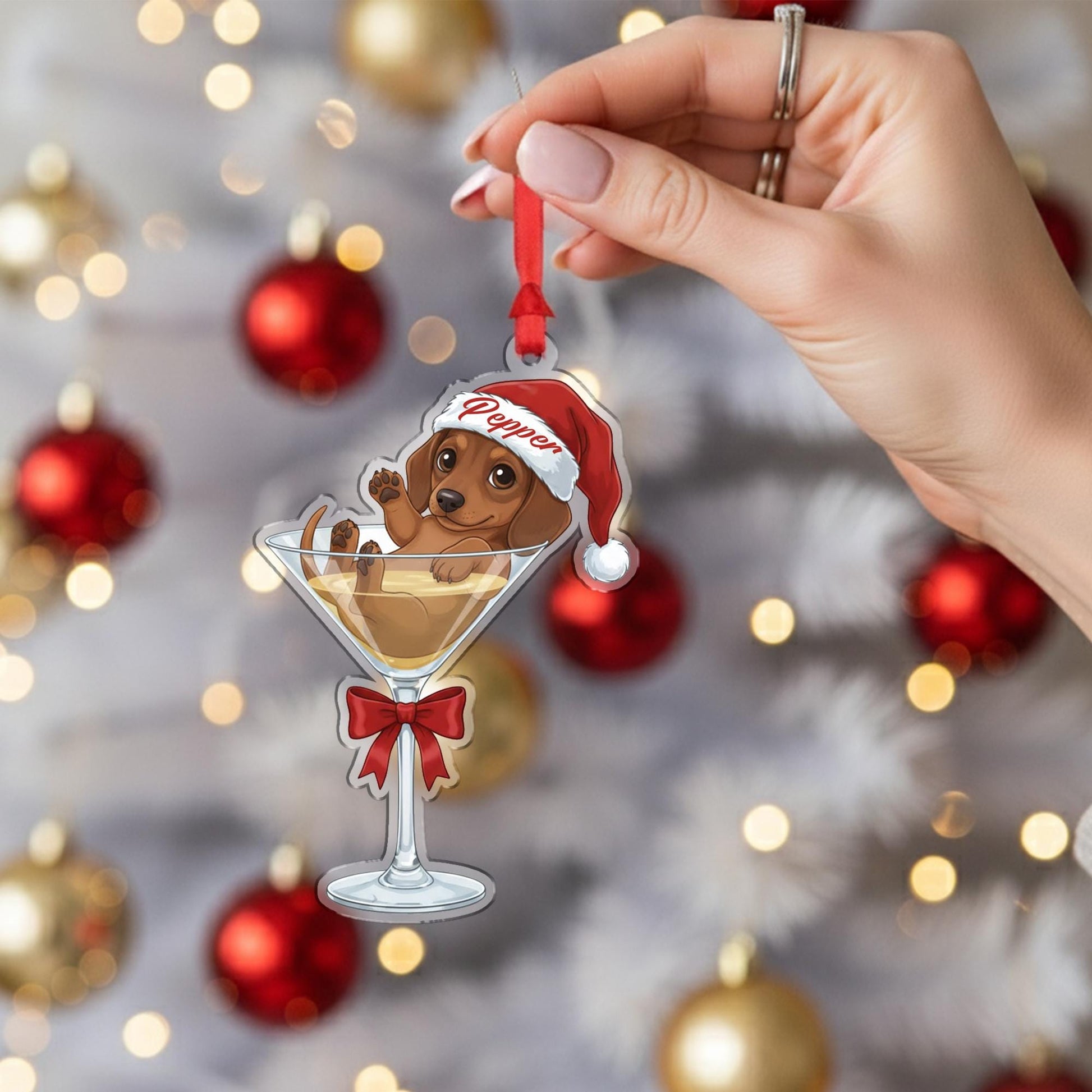Personalized Dog Ornament – Dachshund in Glass Decoration, Personalized Name, Christmas Dog Ornament
