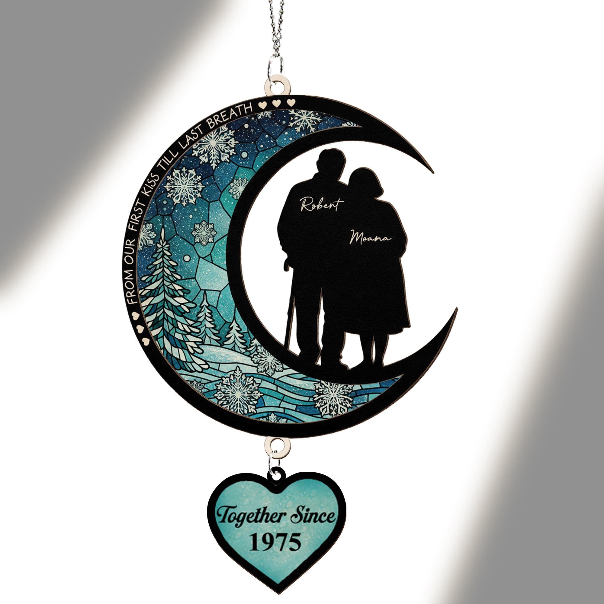 Personalized Couple Anniversary Ornament with Heart Charm — Engraved Date Keepsake