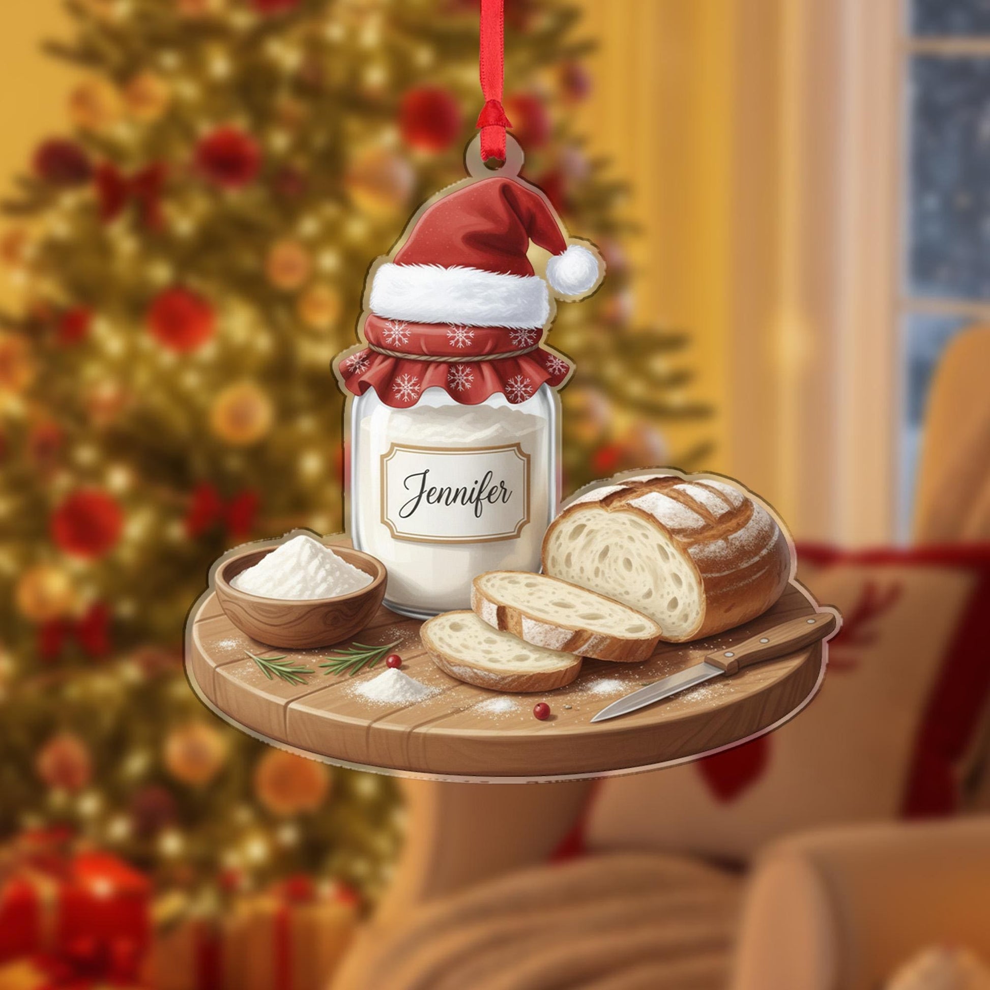 Personalized Sourdough Starter Jar Ornament - Baker Gift, Bread Christmas Decor