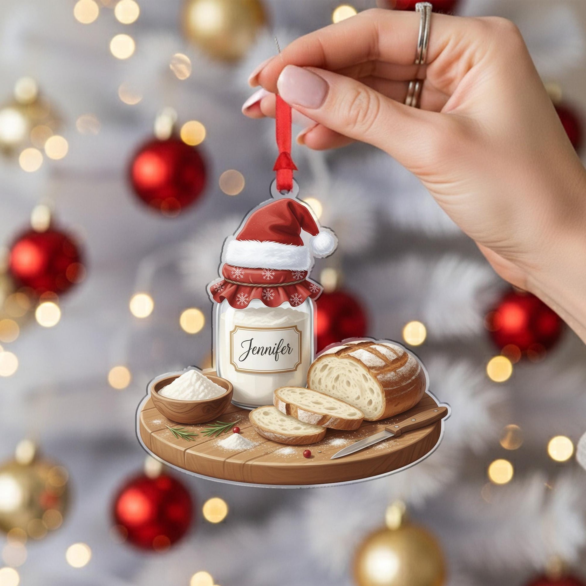 Personalized Sourdough Starter Jar Ornament - Baker Gift, Bread Christmas Decor