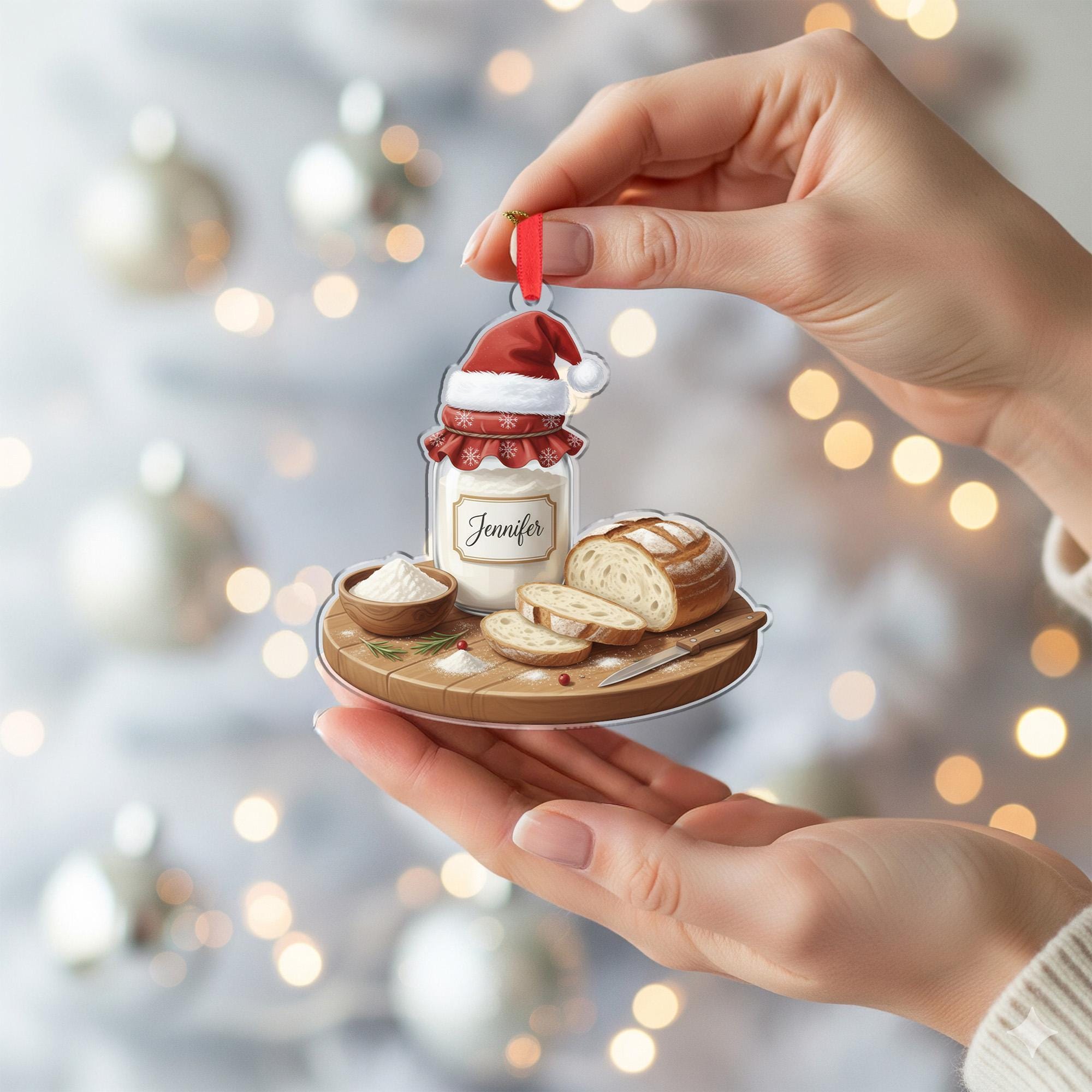 Personalized Sourdough Starter Jar Ornament - Baker Gift, Bread Christmas Decor