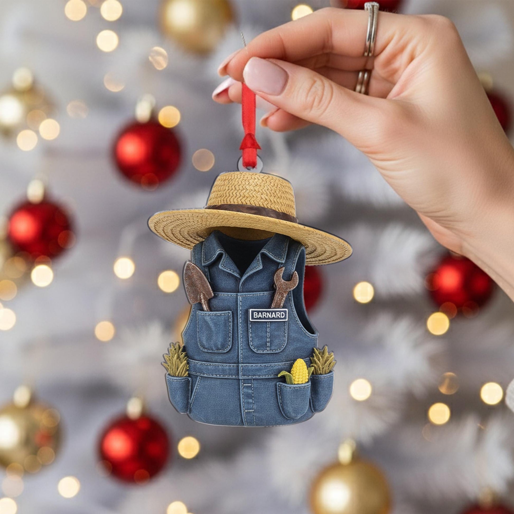 Personalized Farmer Overalls Ornament - Gardener Gift, Farm Life Christmas Decor