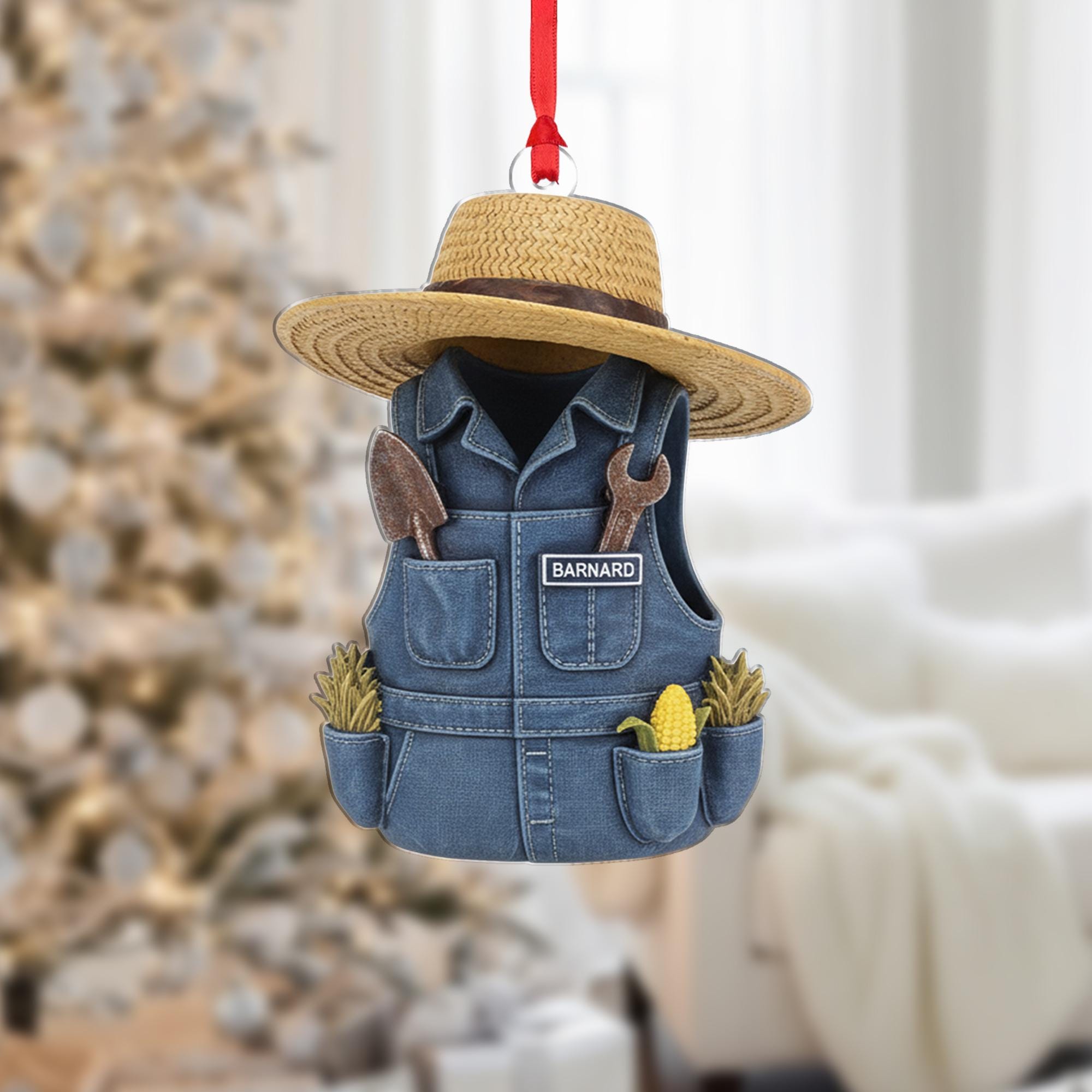 Personalized Farmer Overalls Ornament - Gardener Gift, Farm Life Christmas Decor